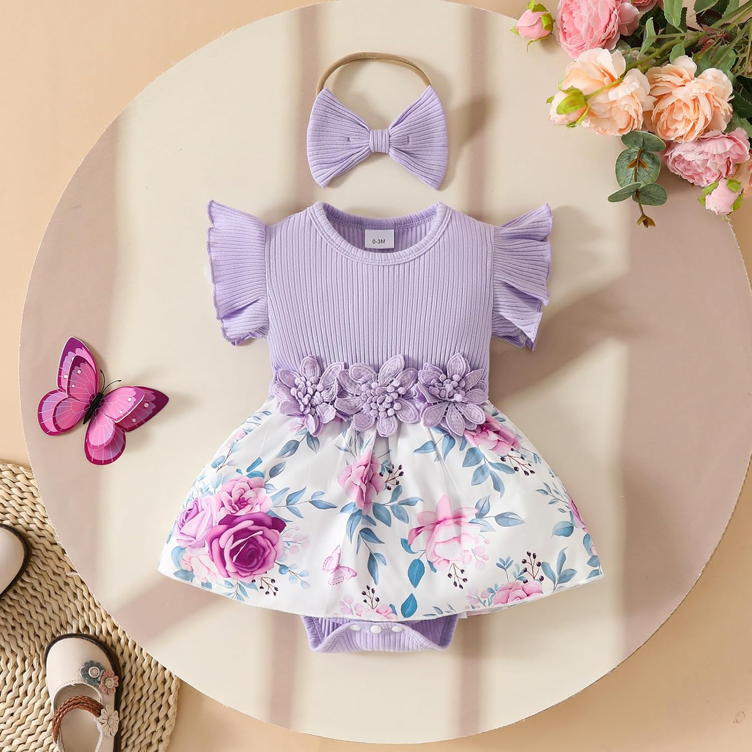 Detalle de QUNERY Baby Girl Clothes 0–18 Months: Ruffle Sleeve Top and Sunflower Dress Set