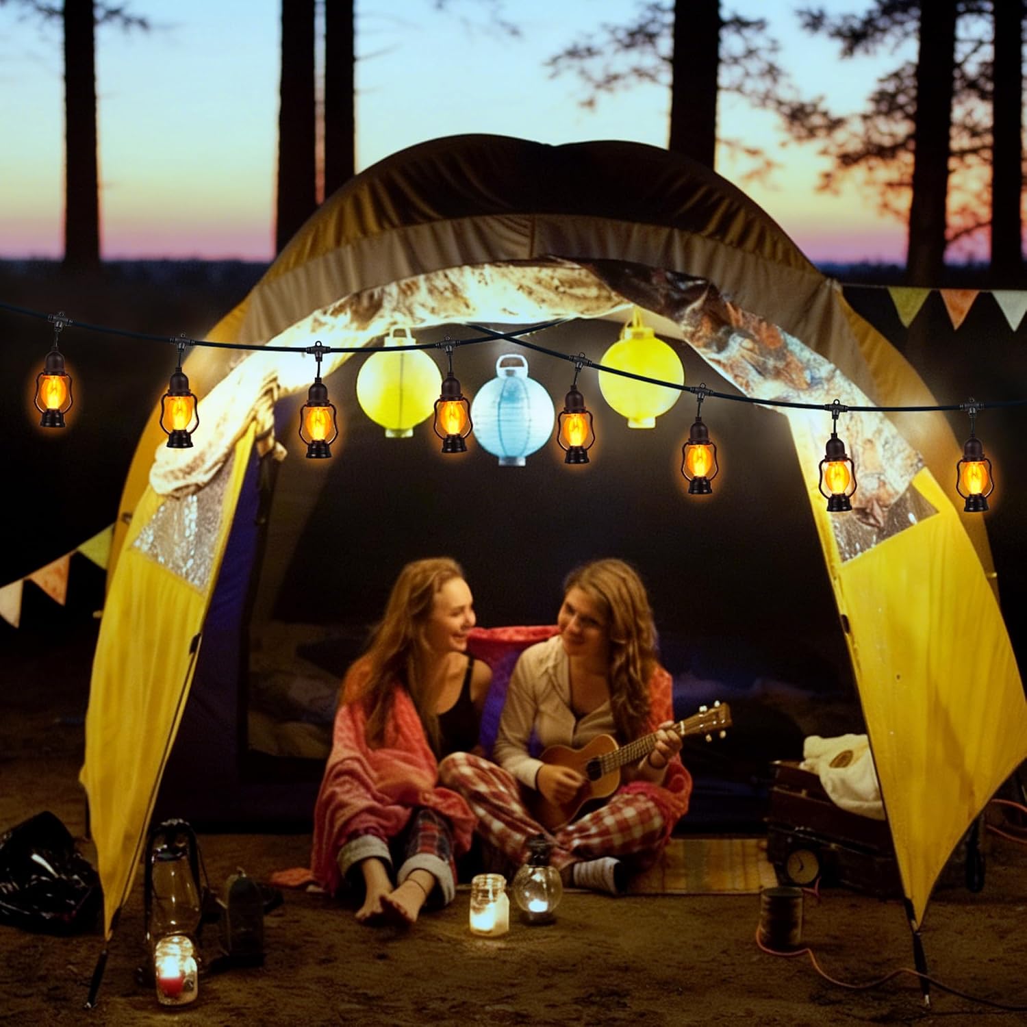 Thumbnail 5 de Geemoo Solar Lichterkette Außen – 6,5 m, 10 Vintage-Laternen mit Flammen-Effekt