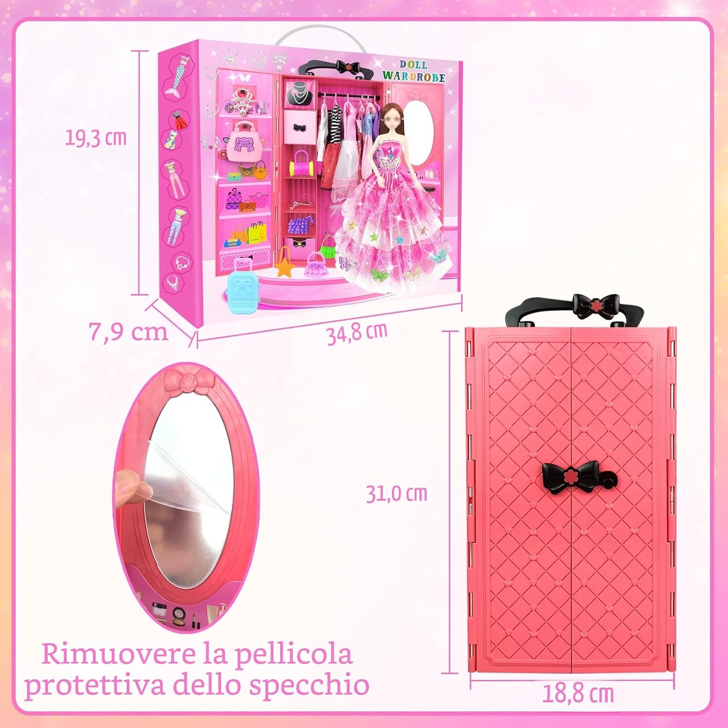 Detalle de 66 Vestiti e Accessori per Bambole con Armadio per Bambole da 11,5 pollici – Set di Moda Inclusivo