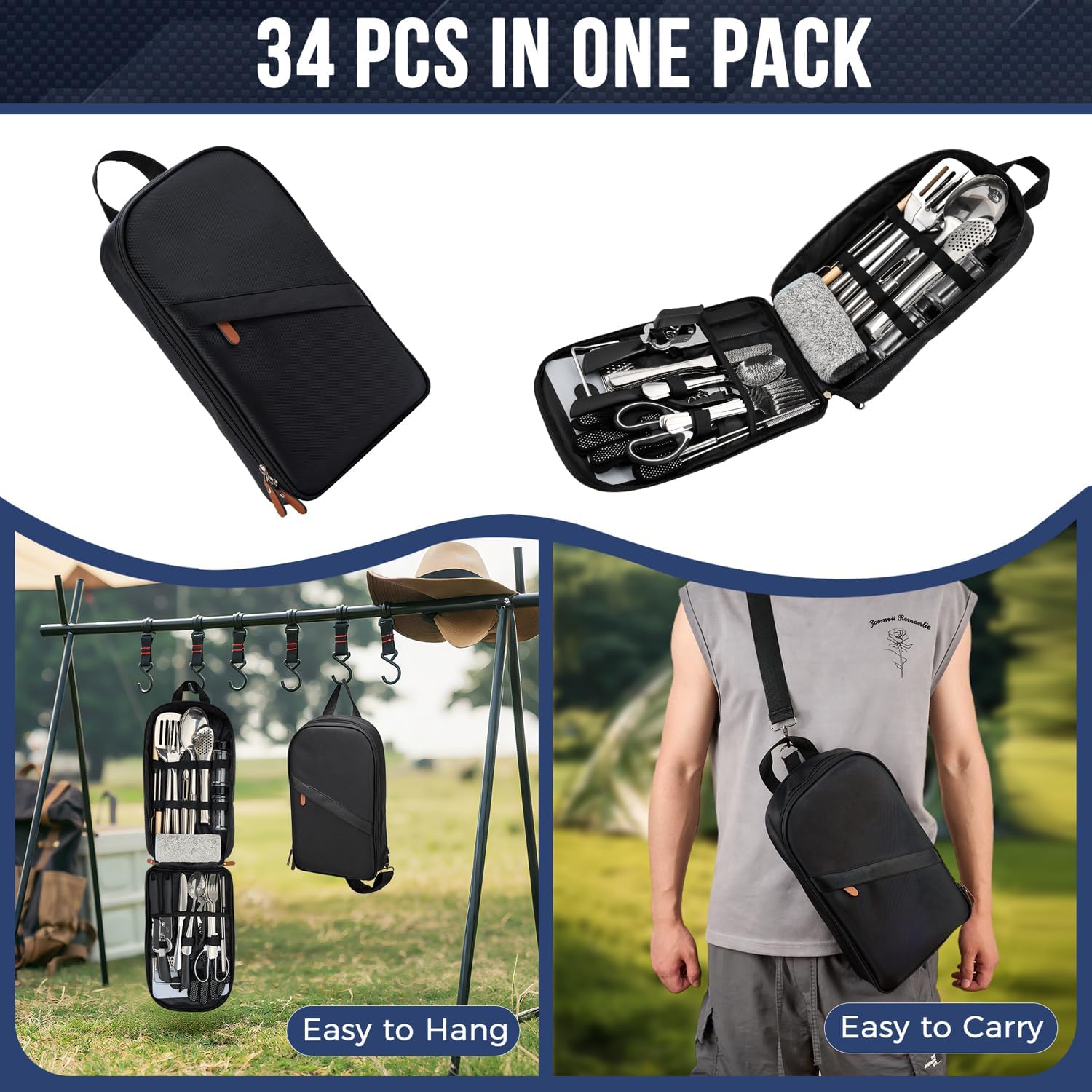 Thumbnail 6 de THTYBROS 34-Piece Camping Utensil Set, Stainless Steel with Storage Bag