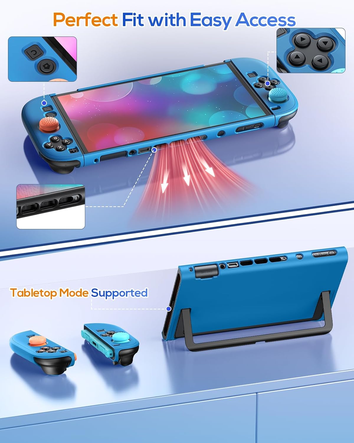 Detalle de FYOUNG Protective Case for Nintendo Switch 2 2025 — Slim Hard Shell with Screen Protector and 8 Thumb Grips