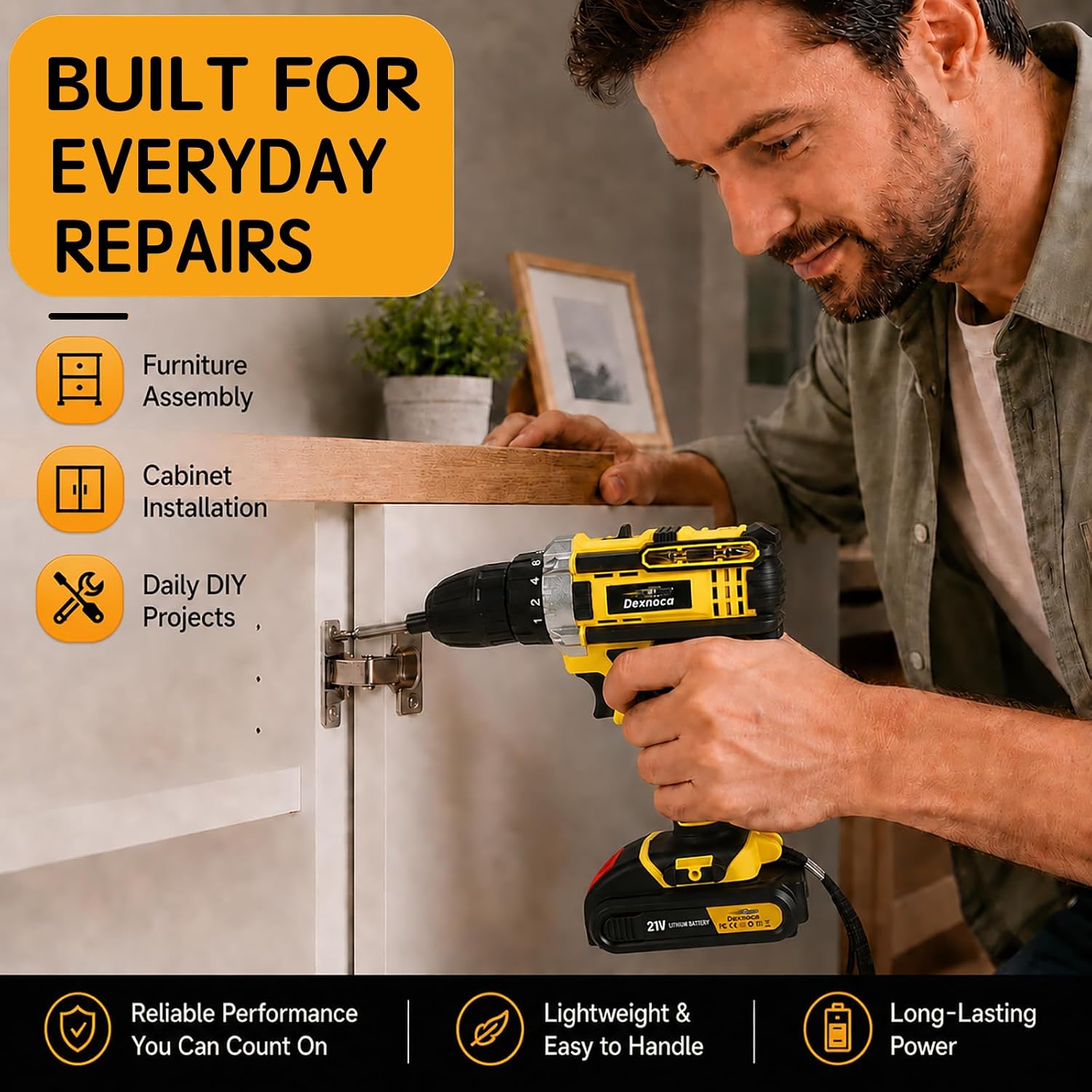 Detalle de Dexnoca 21V Cordless Drill Kit with 92 Pieces: Power, Precision and Convenience