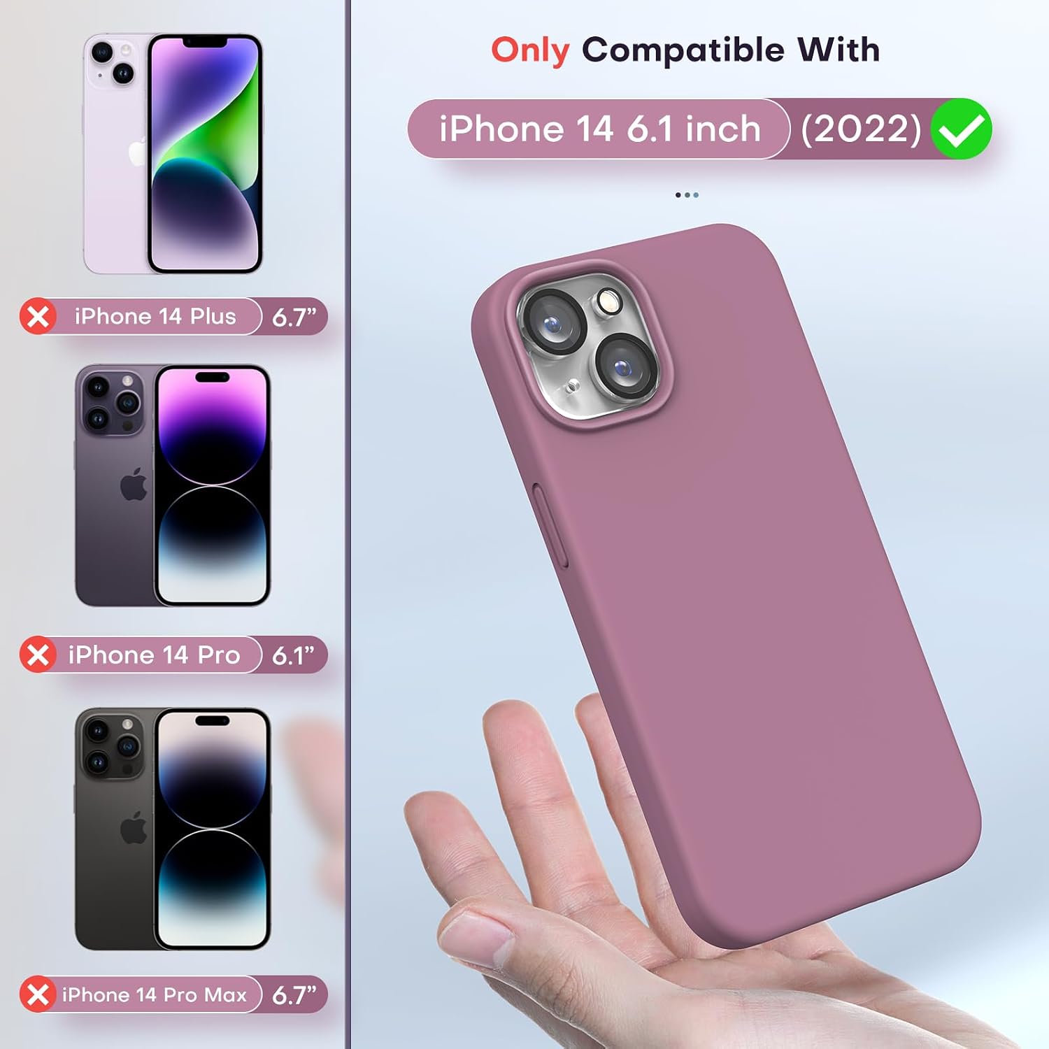 Thumbnail 1 de TOCOL Liquid Silicone Case for iPhone 14 (6.1-inch) – Lilac Purple, slim silky-soft anti-scratch cover