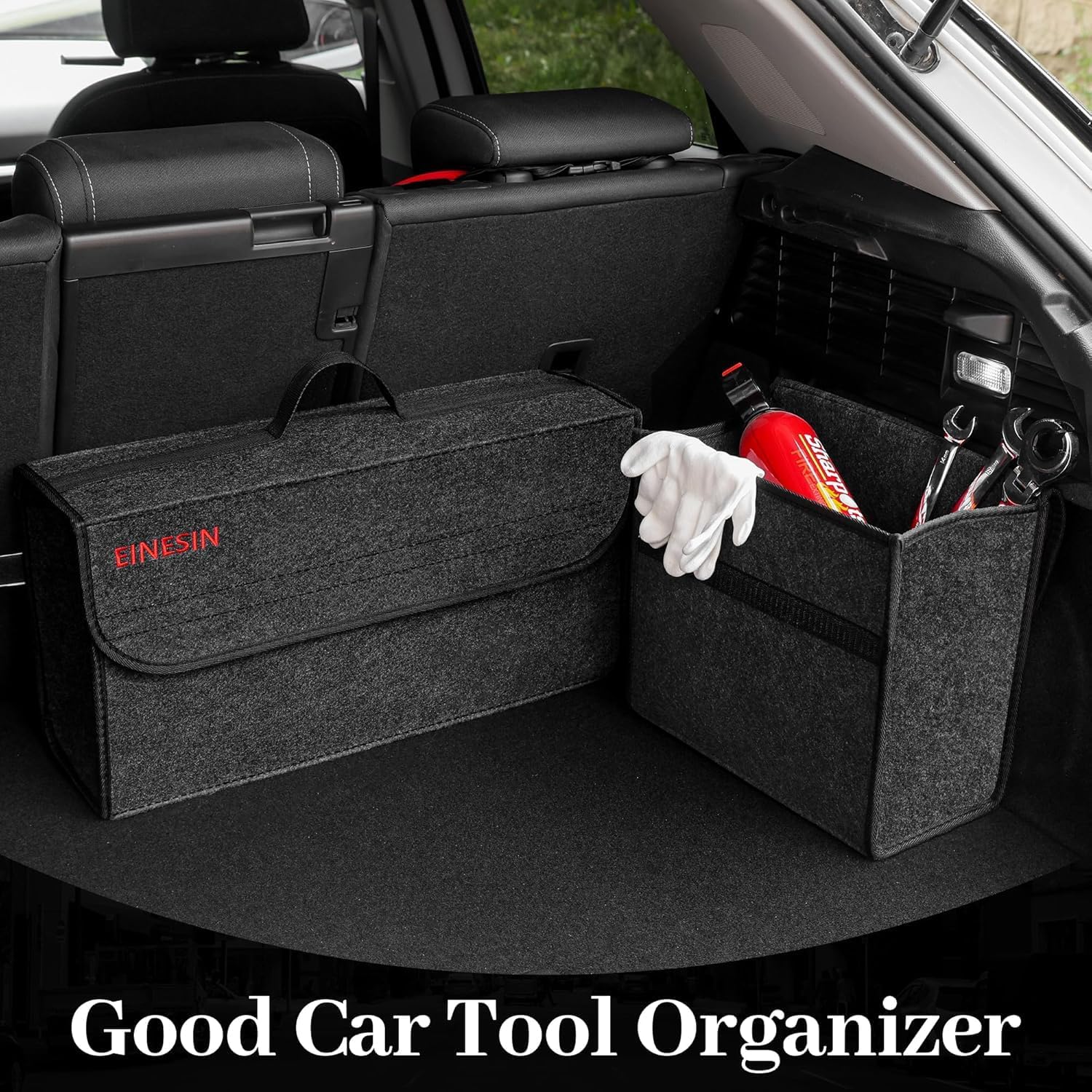 Thumbnail 3 de Einesin Car Boot Organiser Bag Anti Slip Foldable – 2-Pack (40x17x25cm) Dark Grey