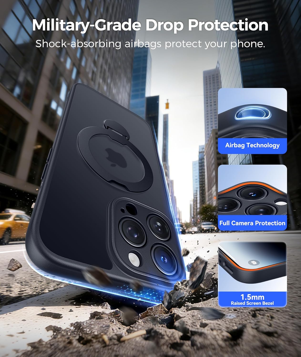 Detalle 2 de FNTCASE for iPhone 14 Pro Max: 360 Spin Magnetic Stand Case with Screen Protector