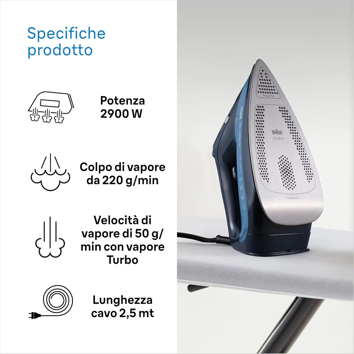 Thumbnail 5 de Braun TexStyle 7 Pro SI7160BL, ferro da stiro con piastra FreeGlide 3D e colpo vapore 225 g/min
