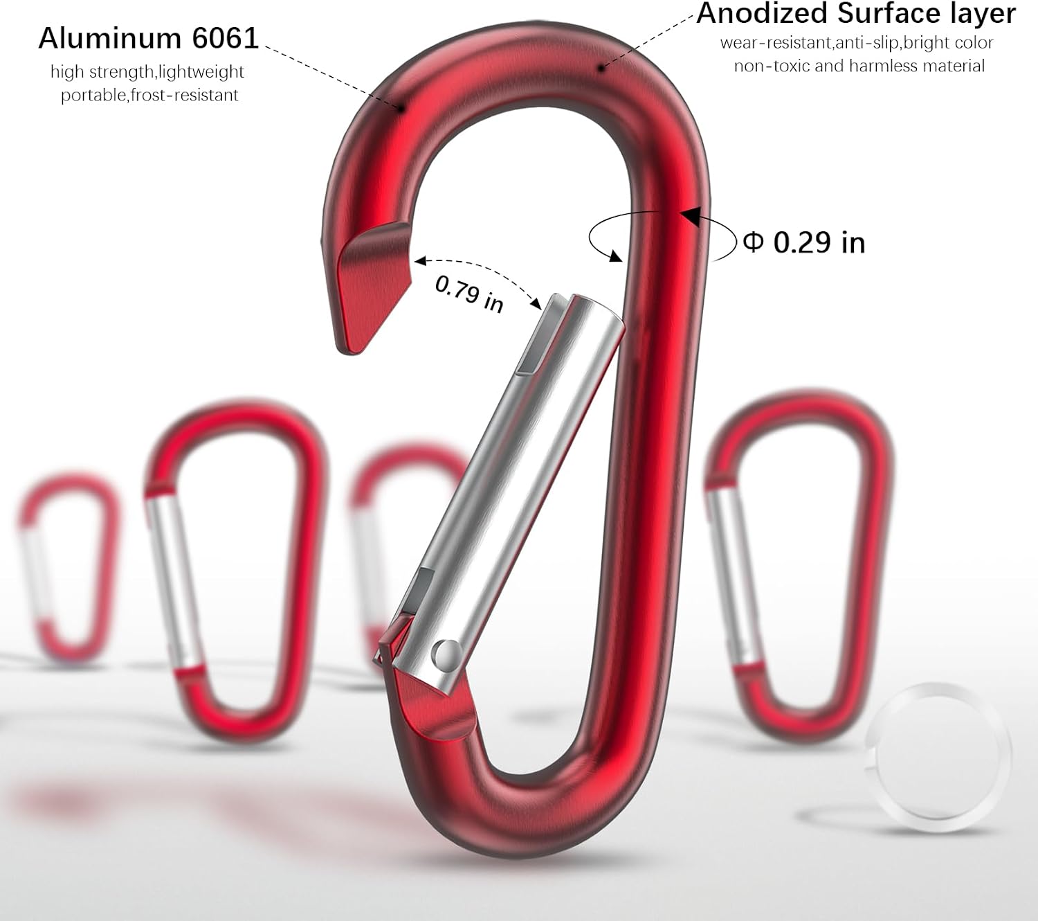 Detalle de sprookber 3 inch Aluminum Carabiner Set, Multicolour, Spring Gates, 10 Pack