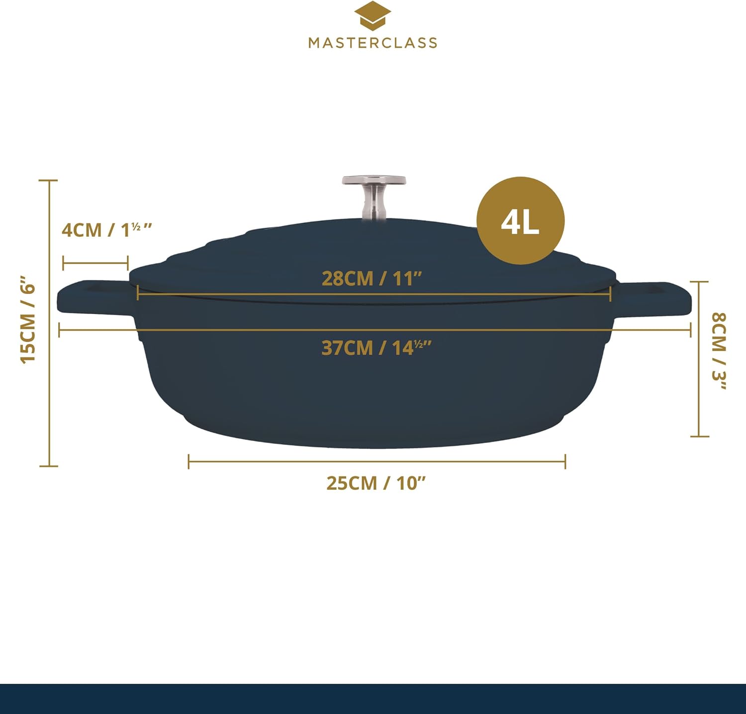 Thumbnail 1 de MasterClass Shallow Casserole Dish with Lid 4L/28 cm – Lightweight Cast Aluminium, Induction Safe