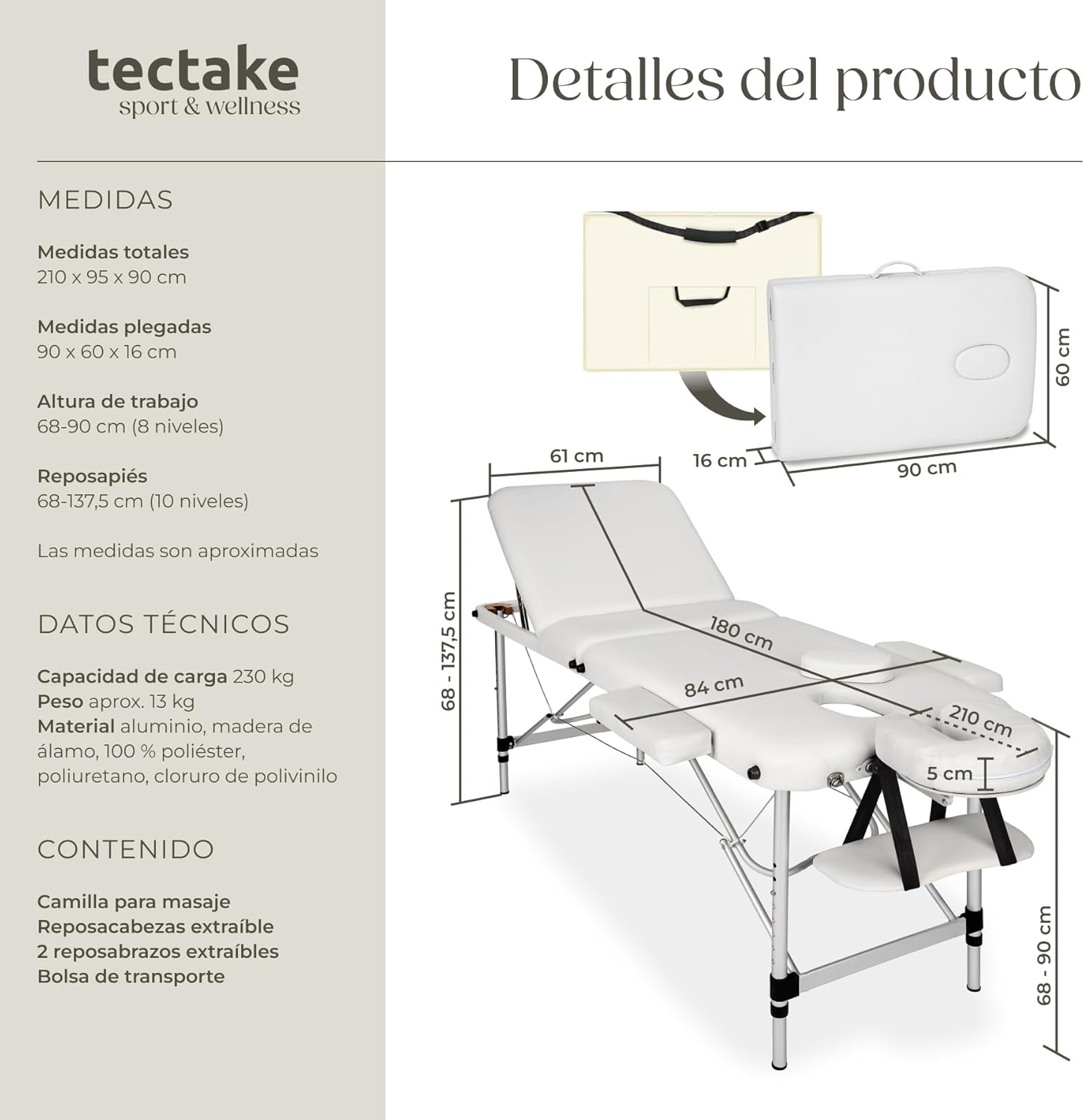 Thumbnail 5 de TecTake Camilla de Masaje 3 Zonas 230 kg