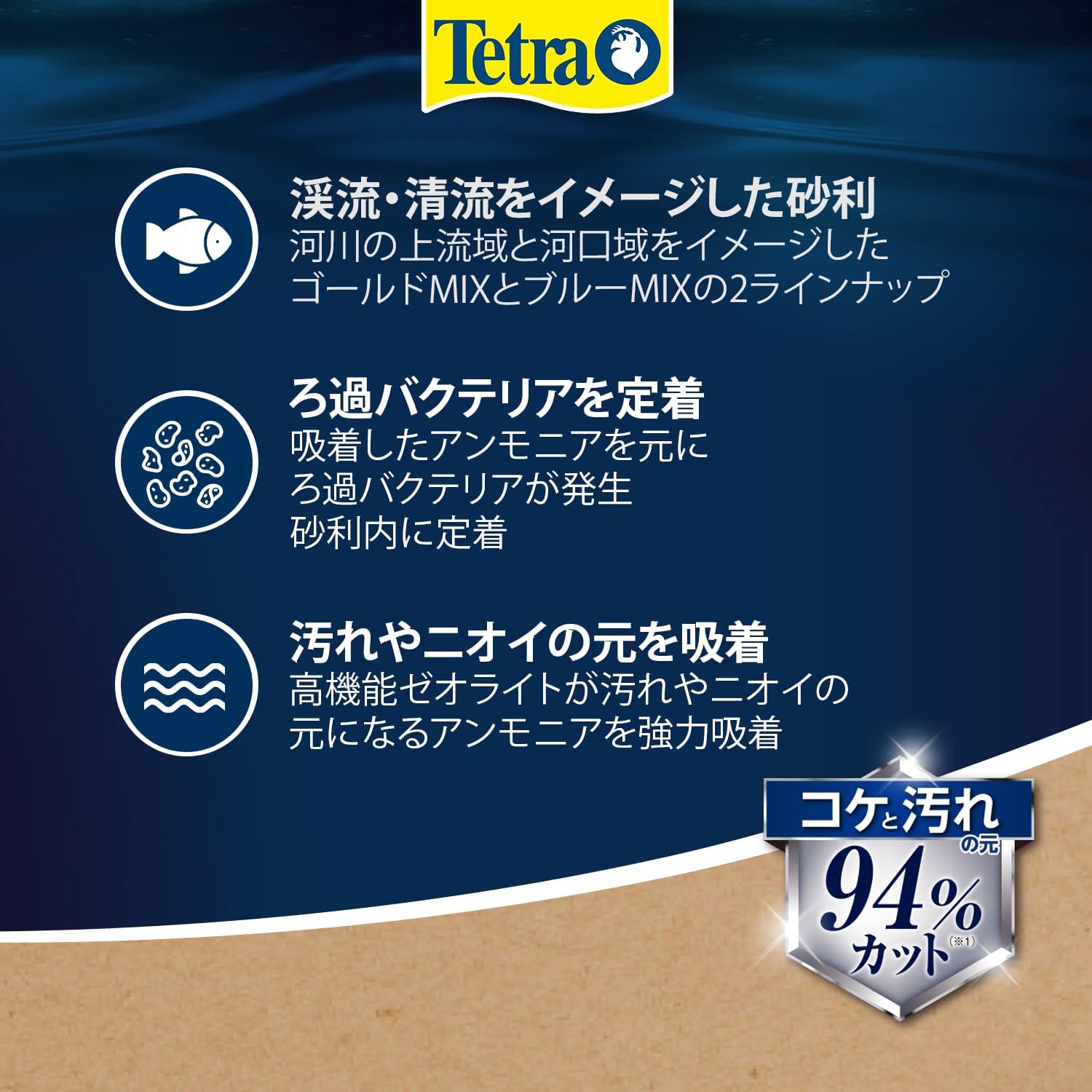 Detalle de テトラ ラクラクお手入れ砂利 清流ブルーミックス 1kg ゼオライト配合の観賞魚用底砂