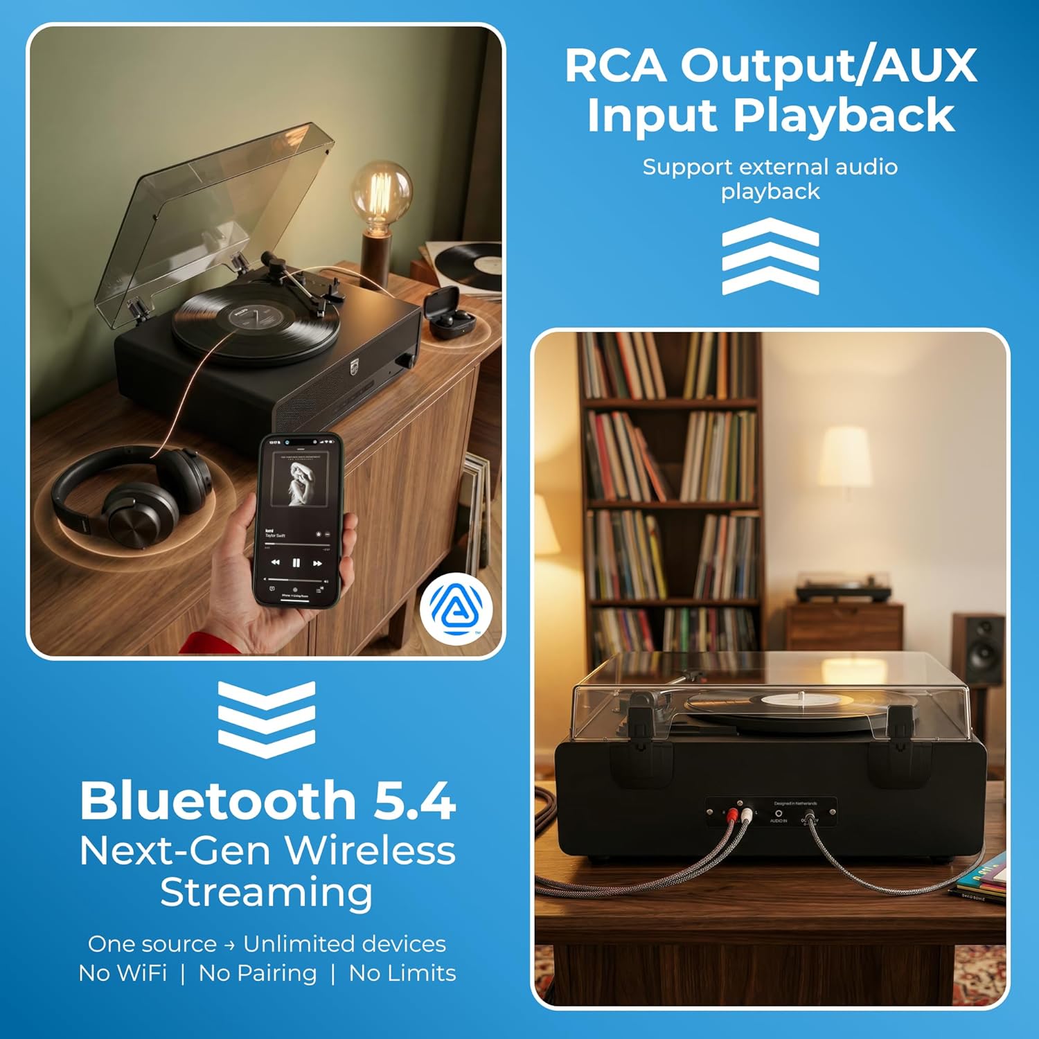 Thumbnail 4 de Philips All-in-One Bluetooth Turntable Record Player with Built-In Speakers (3-Speed, Audio-Technica Stylus)