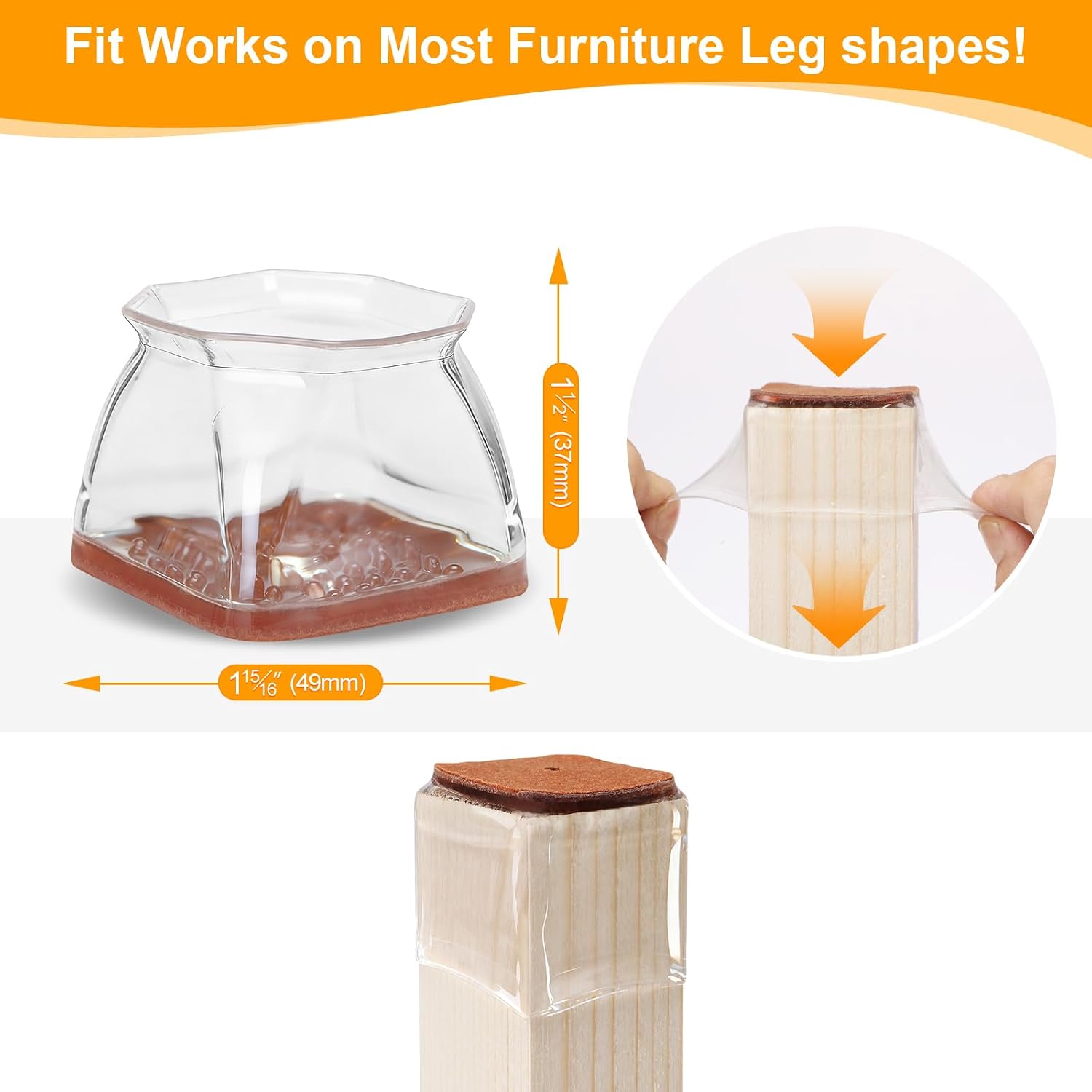 Thumbnail 2 de CHUNZEXI Clear-24Pack Square Chair Leg Protectors, Silicone and Felt, 24-Pack