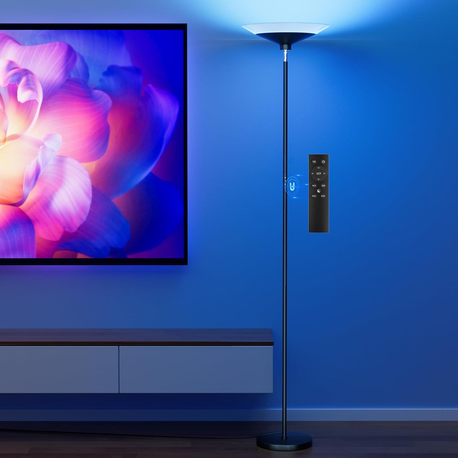 Detalle de SIBRILLE MF30021R.4 Torchiere Floor Lamp, RGB LED, Dimmable, Remote and Button Control