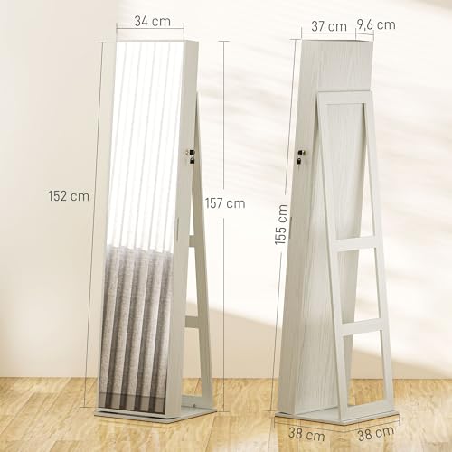 Thumbnail 6 de HOMCOM Espejo Joyero de Pie con Luz LED y Cerradura – Armario de Joyas Blanco
