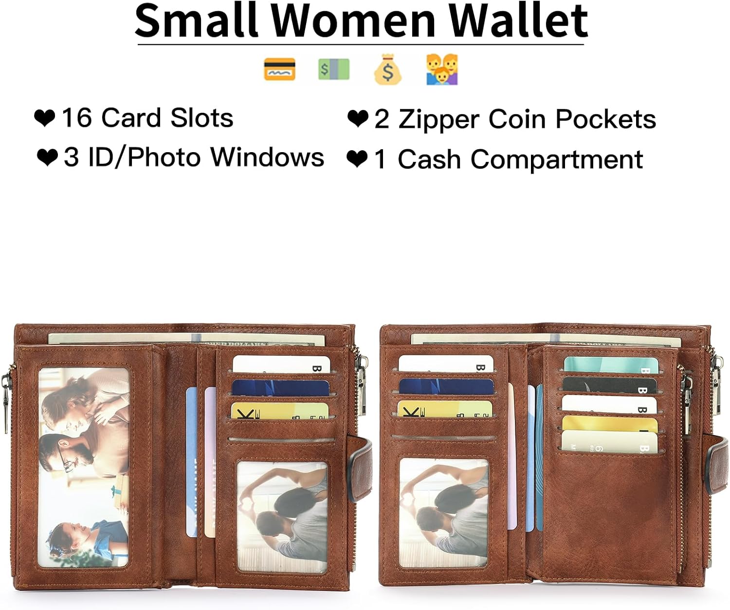 Thumbnail 1 de GOIACII bifold leather wallet for women with RFID blocking, 16 card slots and zip coin pocket