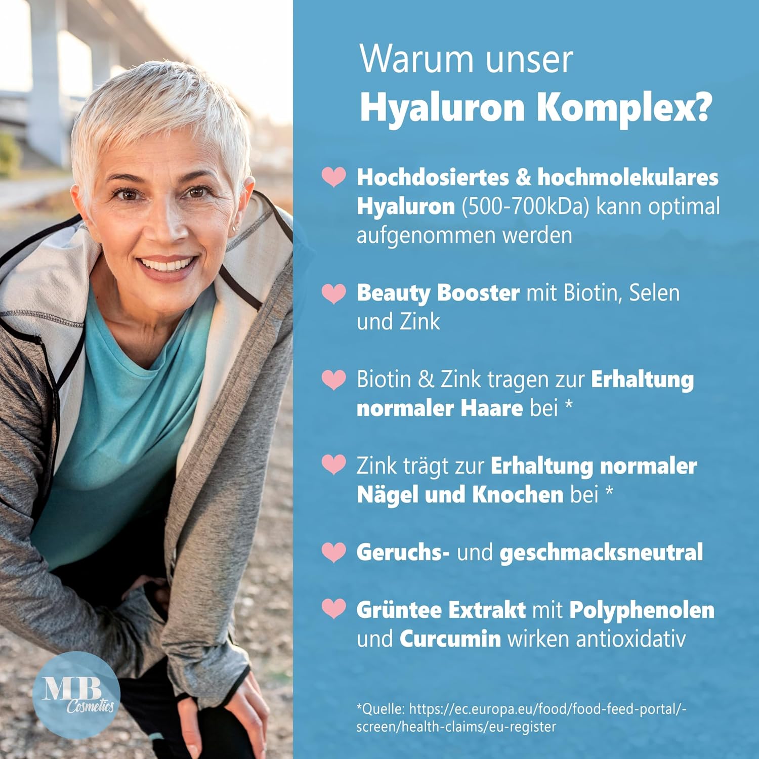 Detalle 2 de 180 Hyaluronsäure Kapseln hochdosiert mit Zink, Curcumin & Grüntee-Extrakt – vegan, ohne Zusätze, Made in Germany
