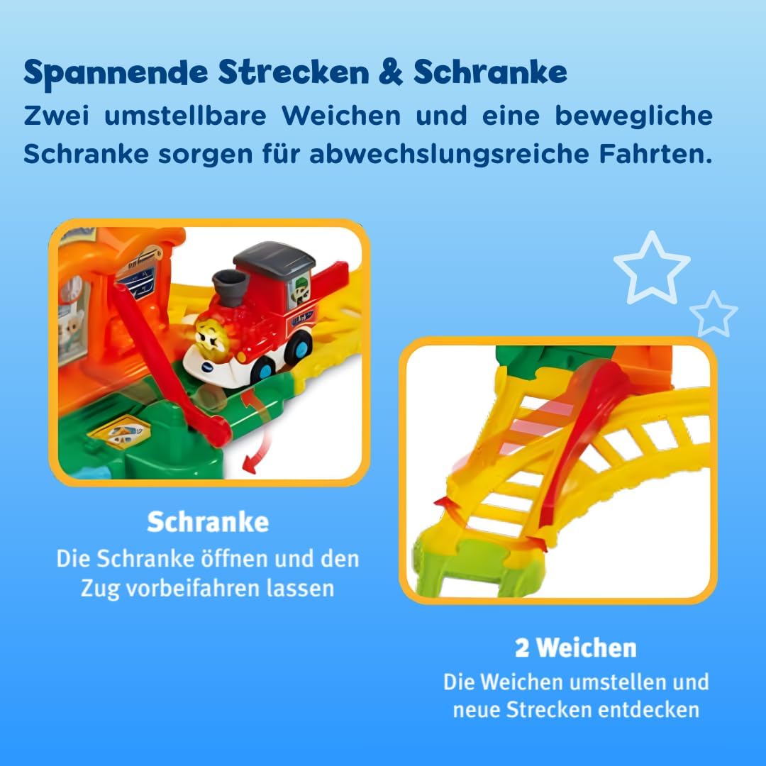 Detalle de VTech TUT TUT Baby Flitzer „Kleiner Bahnhof“ – interaktives Spielset mit Zug, Schranke, Weichen & Sensoren