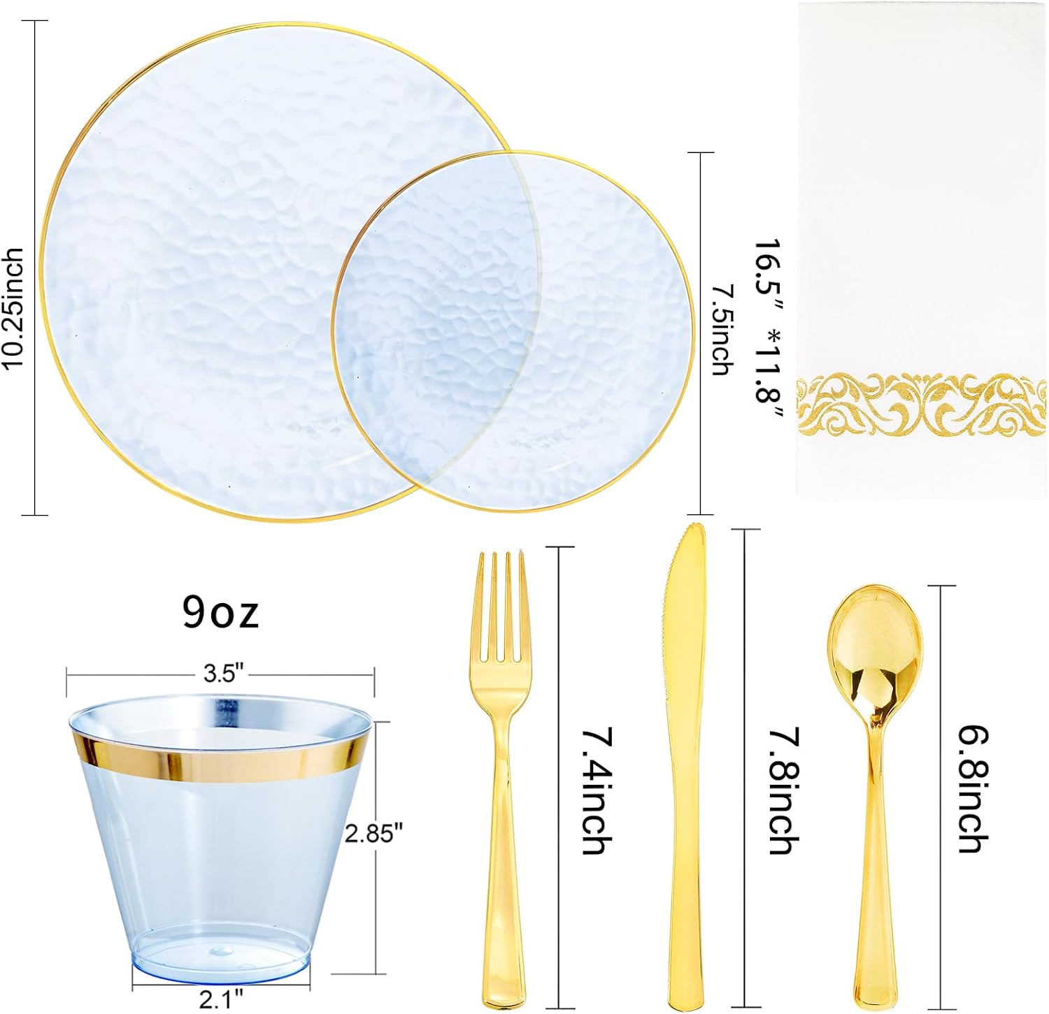 Thumbnail 1 de Rubtlamp 175 Pcs Blue and Gold Disposable Dinnerware Set for 25 Guests