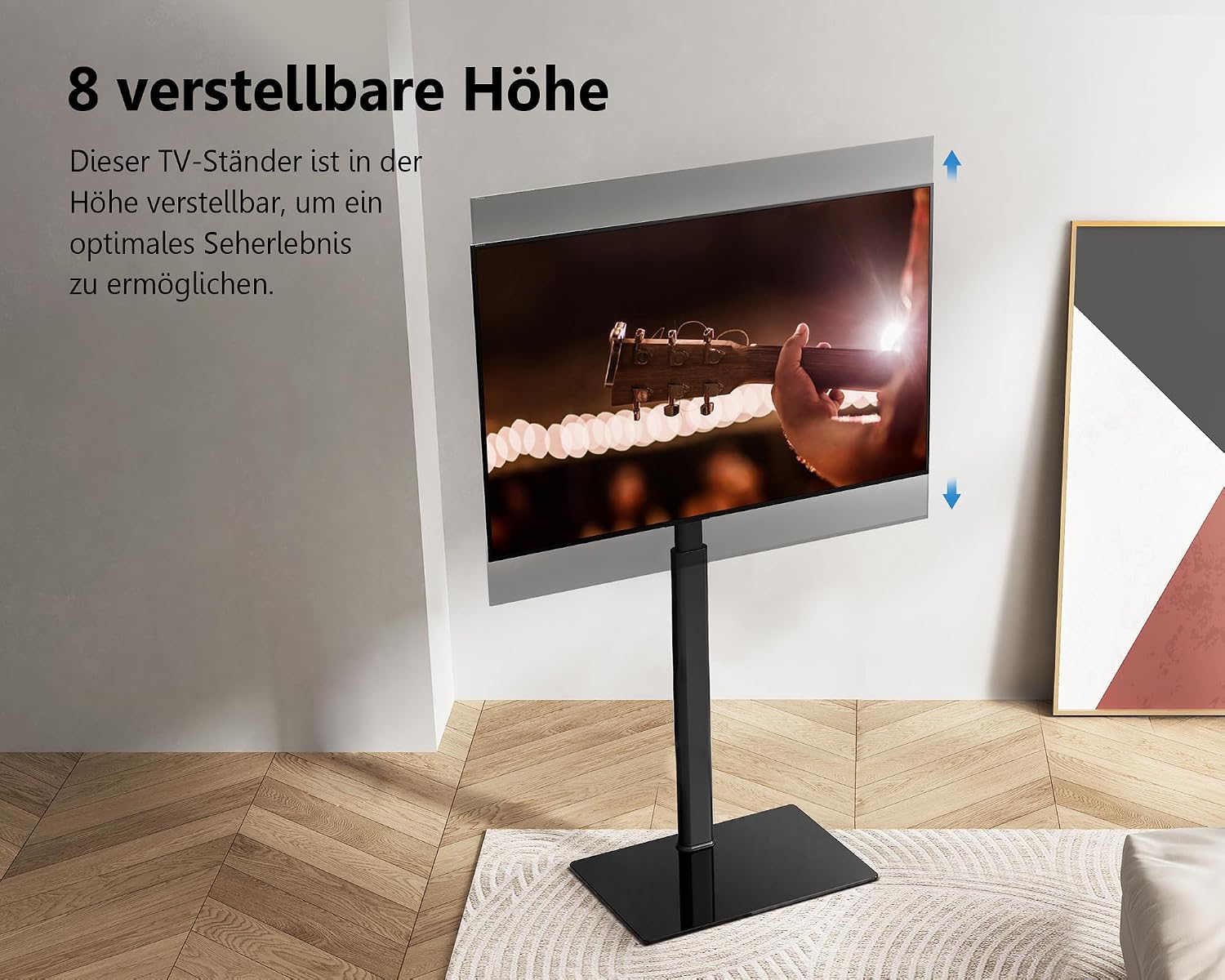 Thumbnail 3 de FITUEYES TV Ständer mit Glasboden für 32–60 Zoll – höhenverstellbar, bis 30 kg, VESA 600×400 mm, Schwarz