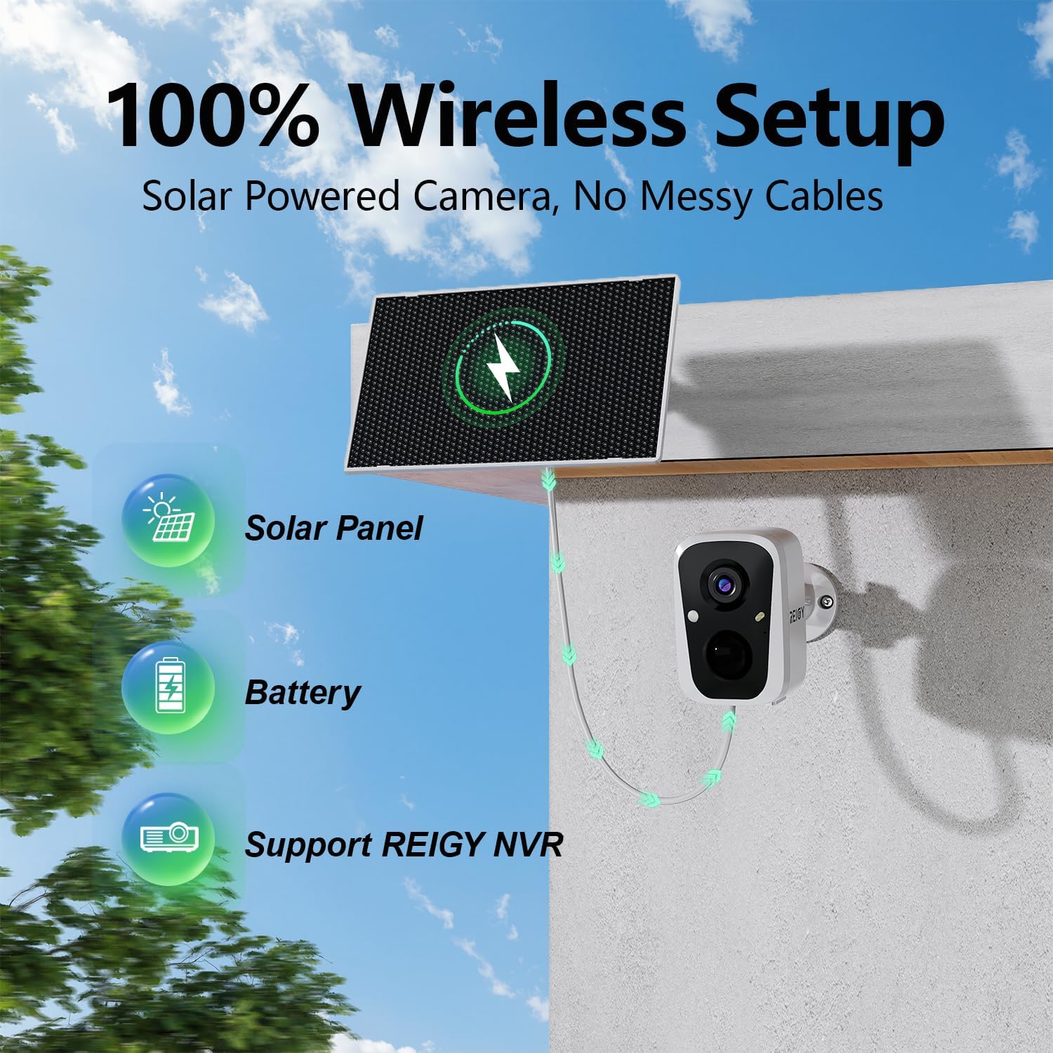 Thumbnail 2 de REIGY 4MP Telecamera WiFi 2,4/5GHz interna/esterna con batteria e pannello solare, audio bidirezionale, PIR e IP65