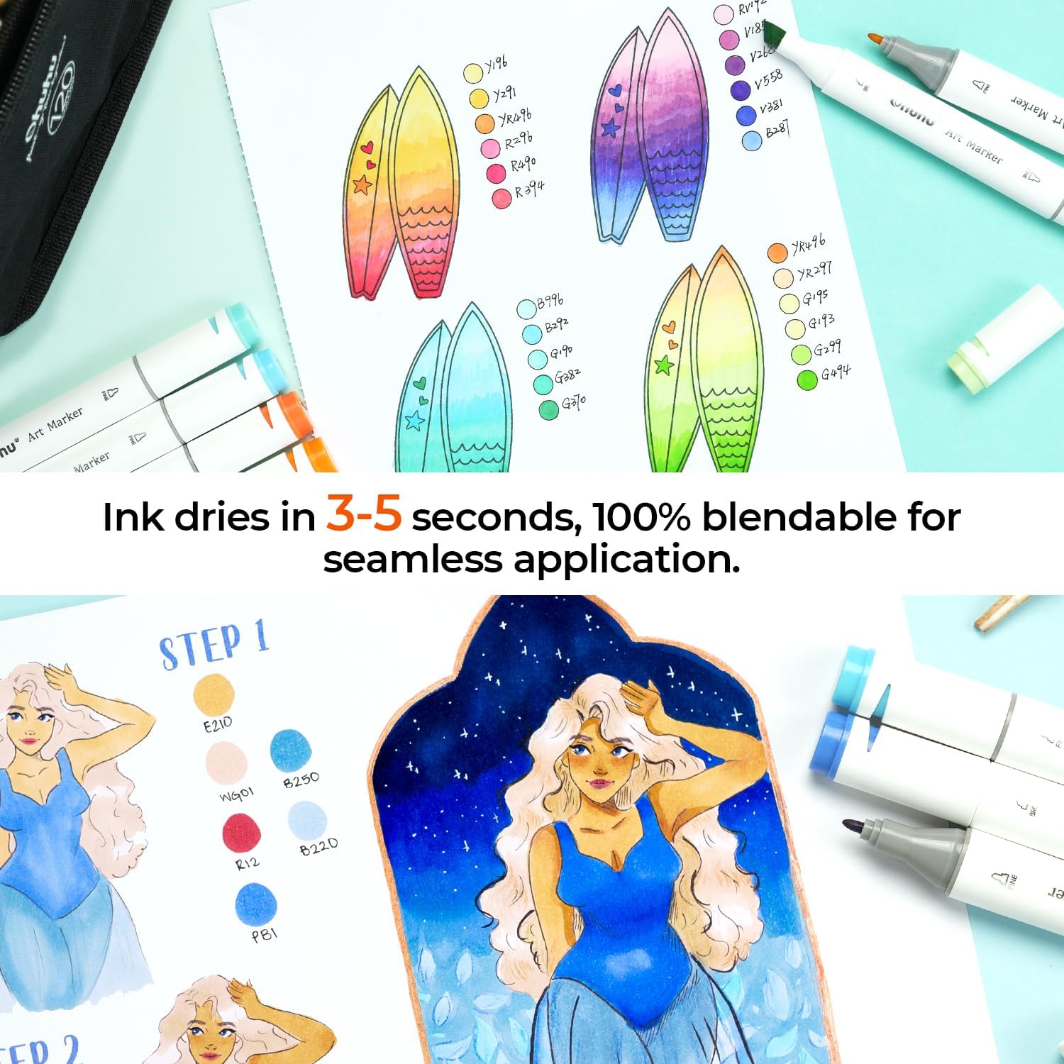 Detalle 2 de Ohuhu Double-Sided Bleedproof Sketchbook, 120 Pages, 8.3x8.3in (21x21cm) Square
