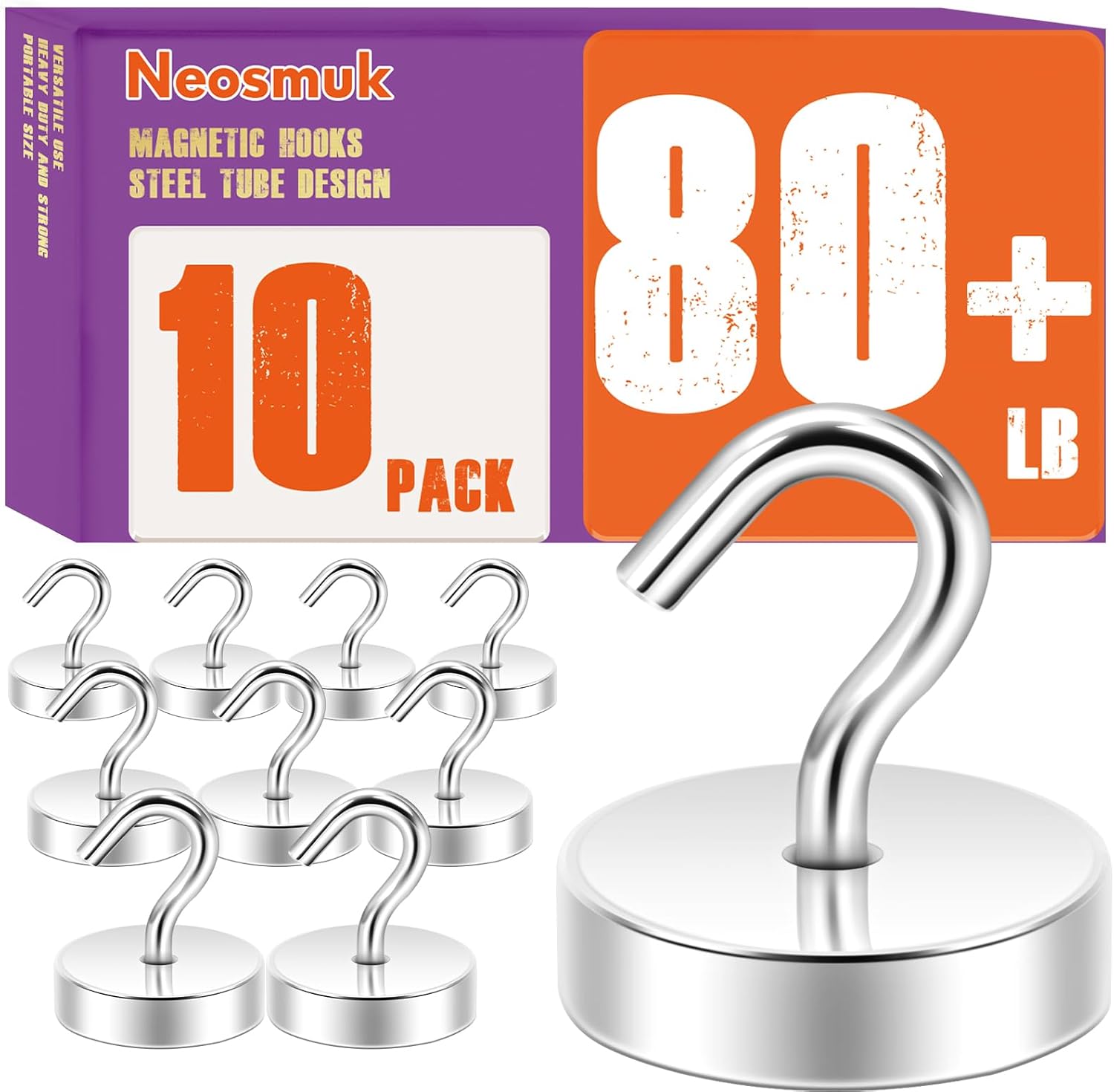 Detalle de Neosmuk NPM26X10US20240109 Magnetic Hooks, 10-Pack, Steel Tube Design