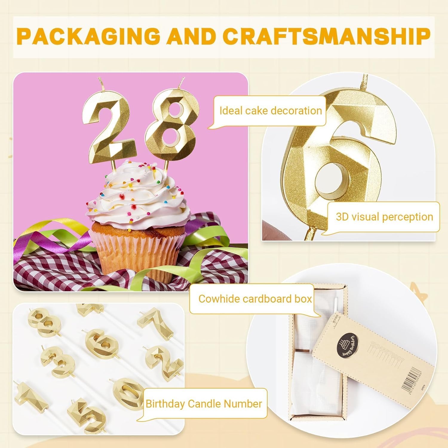 Thumbnail 4 de Yiran 98th Birthday Candles, Gold Number 98 – 3D Diamond Topper for Cakes