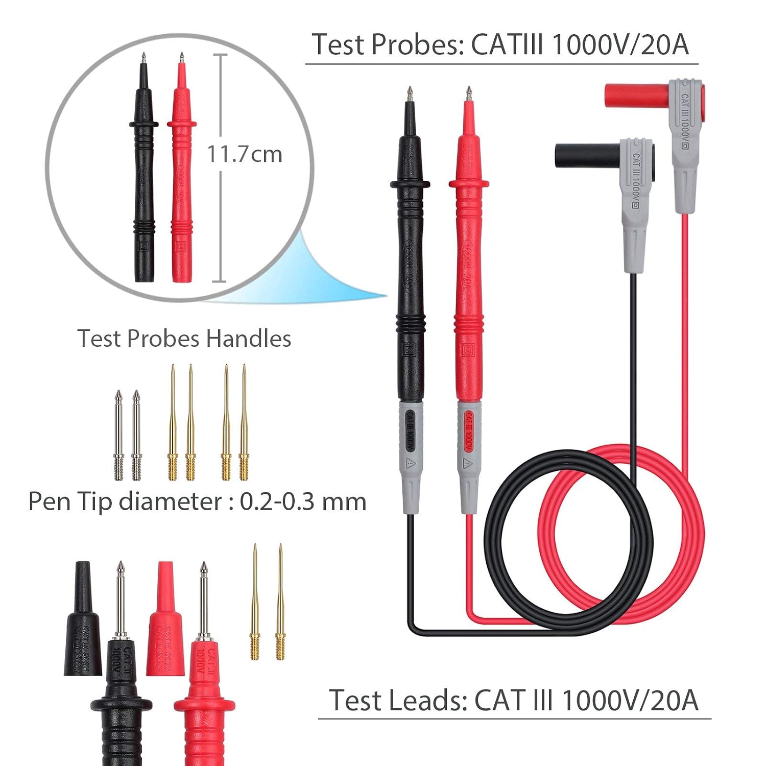 Detalle de Proster TP-MN24-KIT Multimeter Test Lead Set, 24-in-1 with 8 Probe Tips