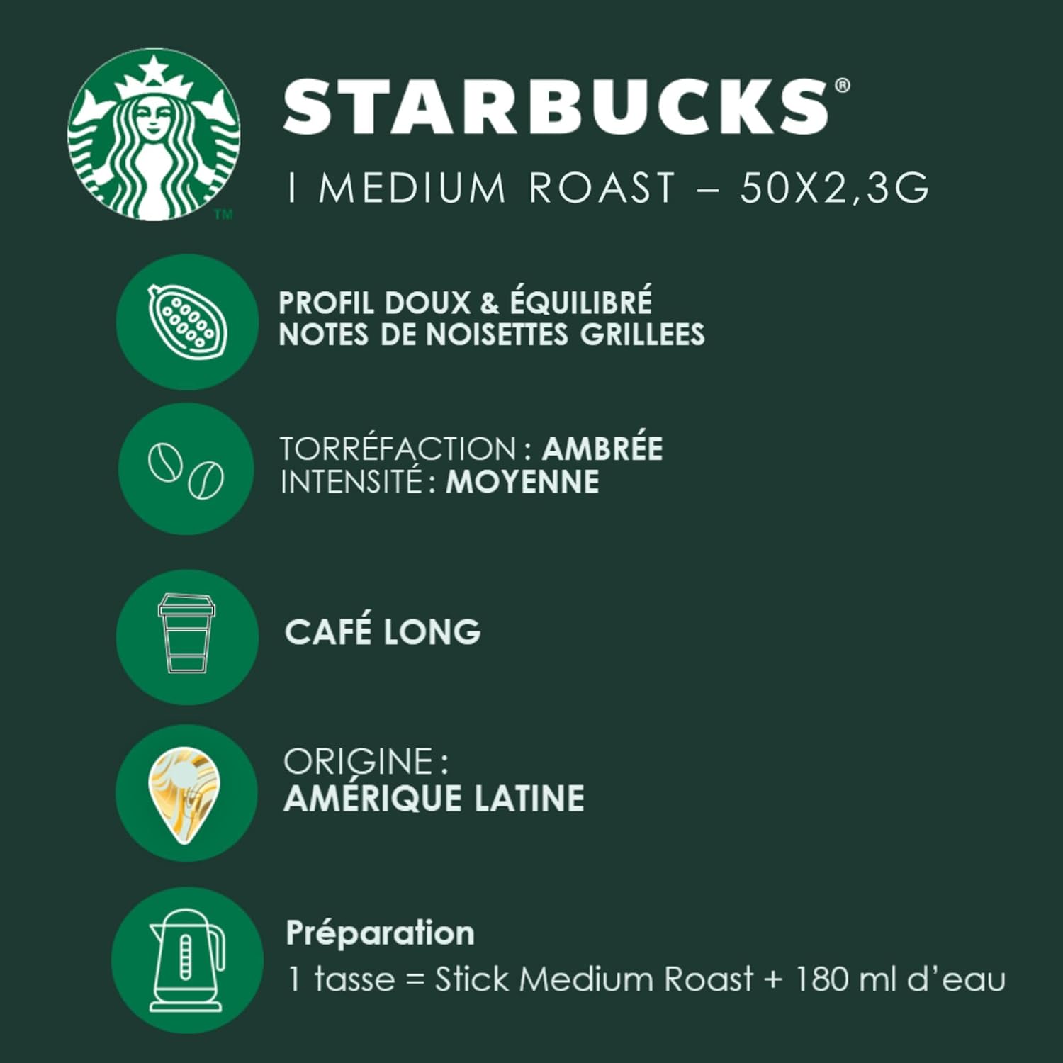 Thumbnail 4 de STARBUCKS Medium Roast café soluble 100% Arabica — sticks instantanés (boîte de 50 dosettes)