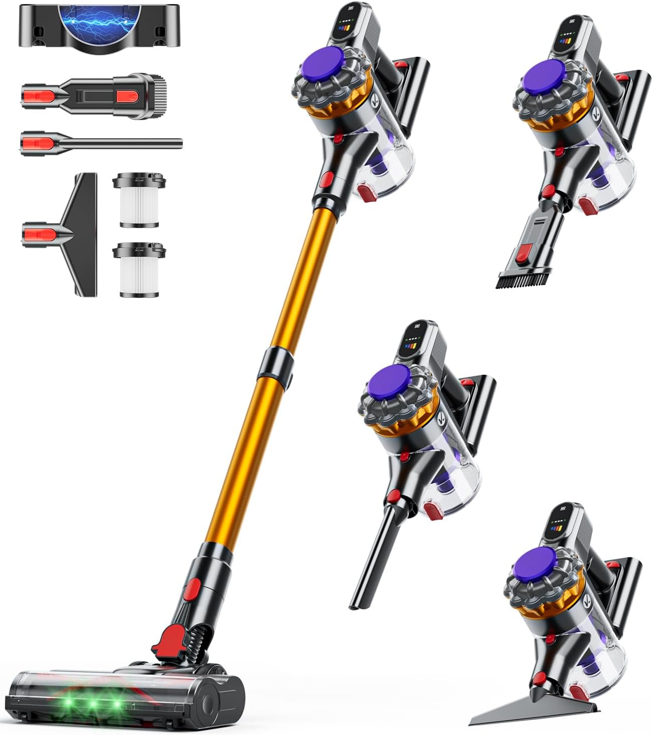 Detalle de KQAHA V08 Cordless Stick Vacuum, 600W, 50,000Pa Suction, 1.5L Dust Cup
