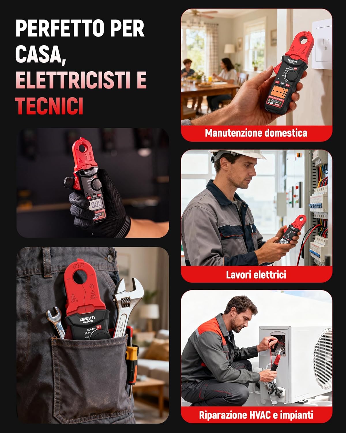 Thumbnail 3 de KAIWEETS KC200D mini pinza amperometrica digitale True RMS con NCV