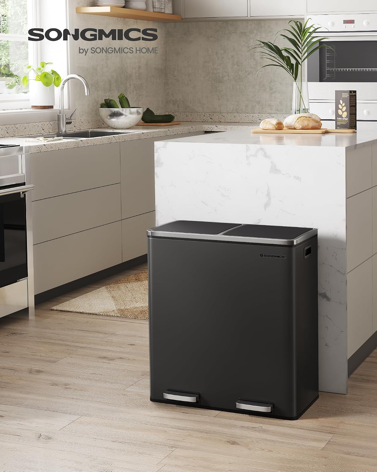 Detalle 2 de SONGMICS Dual Rubbish Bin LTB60BK