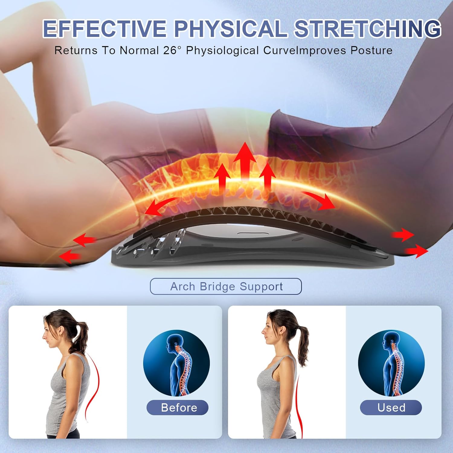Detalle 2 de MINOLL Back Stretcher for Lower Back Pain Relief – Multiple Level Adjustable Lumbar Back Cracker Board