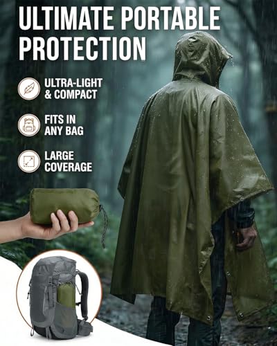 Detalle de Victoper Waterproof Poncho Adult – Lightweight, Reusable Rain Poncho for Outdoors