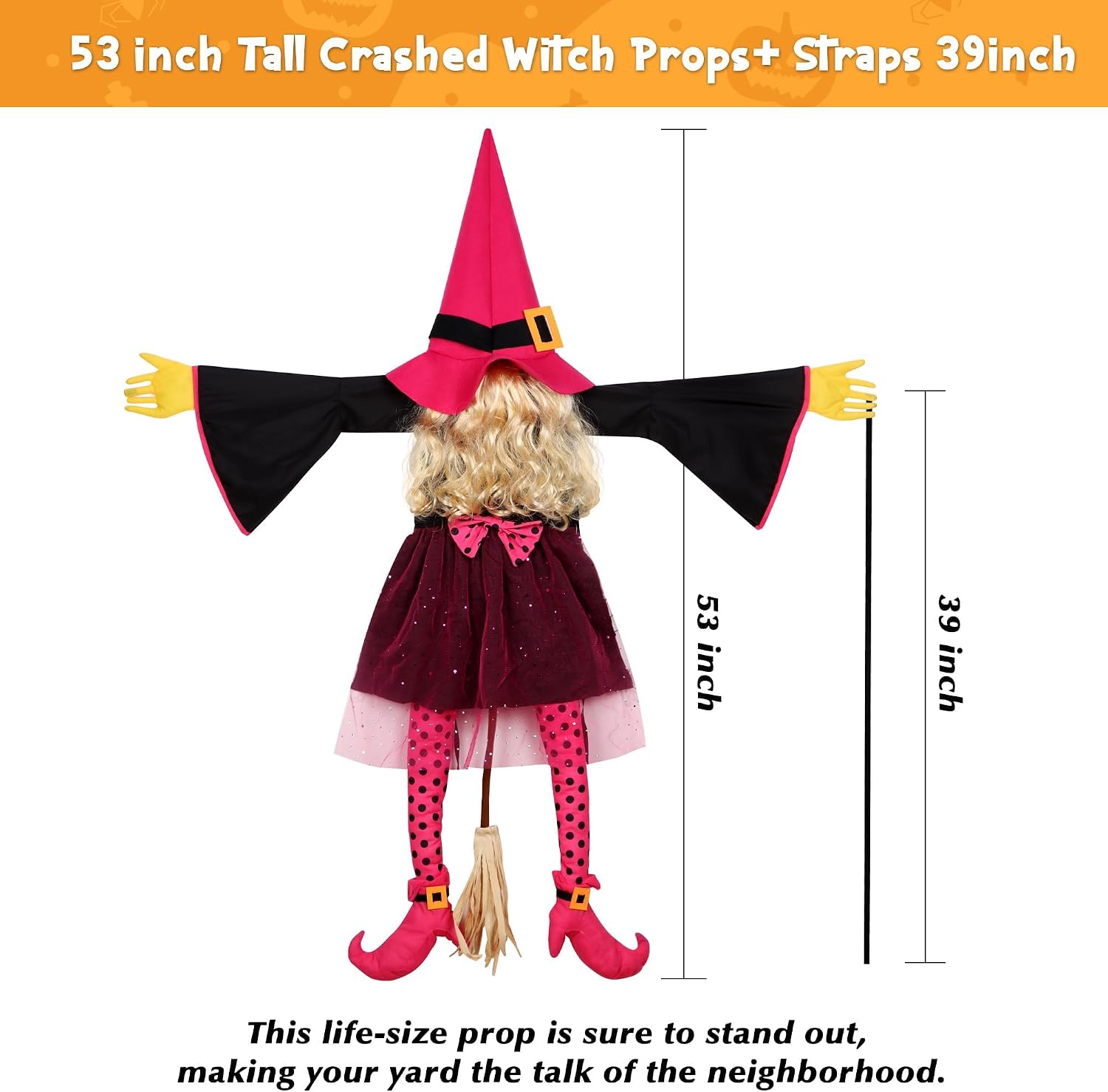 Thumbnail 1 de HOIIOH 53-Inch Pink Crashing Witch Halloween Yard Decoration