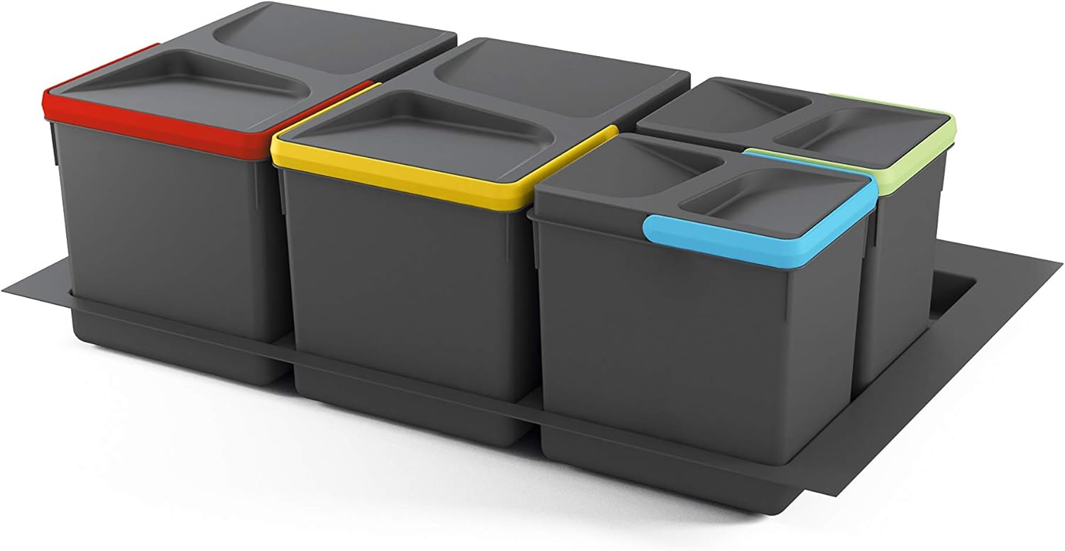 Detalle de Emuca Pattumiere per cassetto: kit di 2 contenitori per raccolta differenziata, 15 L ciascuno (266 mm) - base rifilabile consigliata