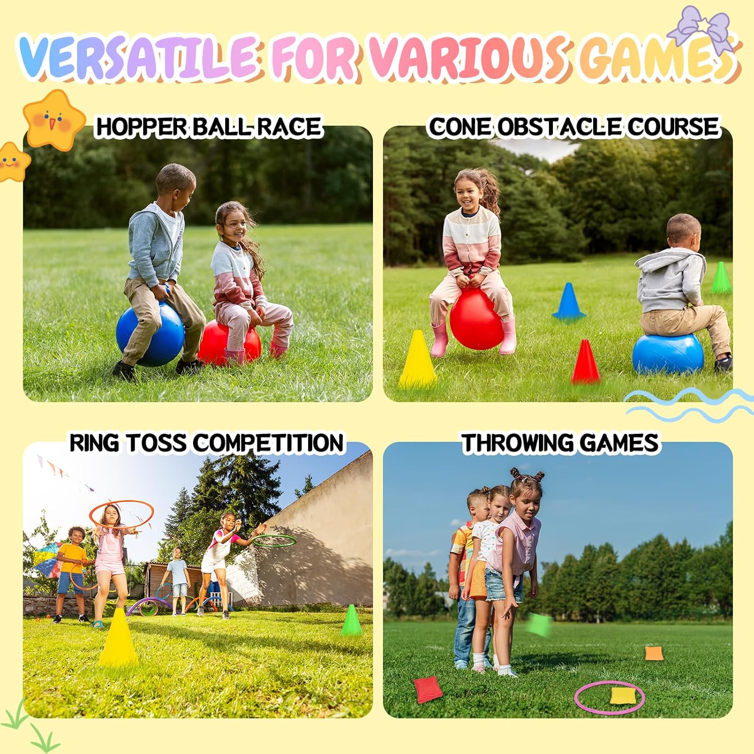 Thumbnail 6 de JOY SPOT! Carnival Outdoor Games Combo Set for Kids — 4-in-1 Fun Pack with Hopper Balls, Ring Toss, Cones, and More