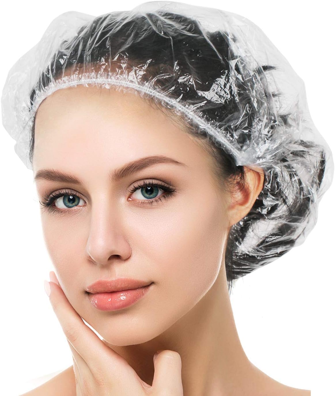 Detalle de Auban ab-showercap-100 Disposable Shower Caps, 100-Pack Clear Plastic
