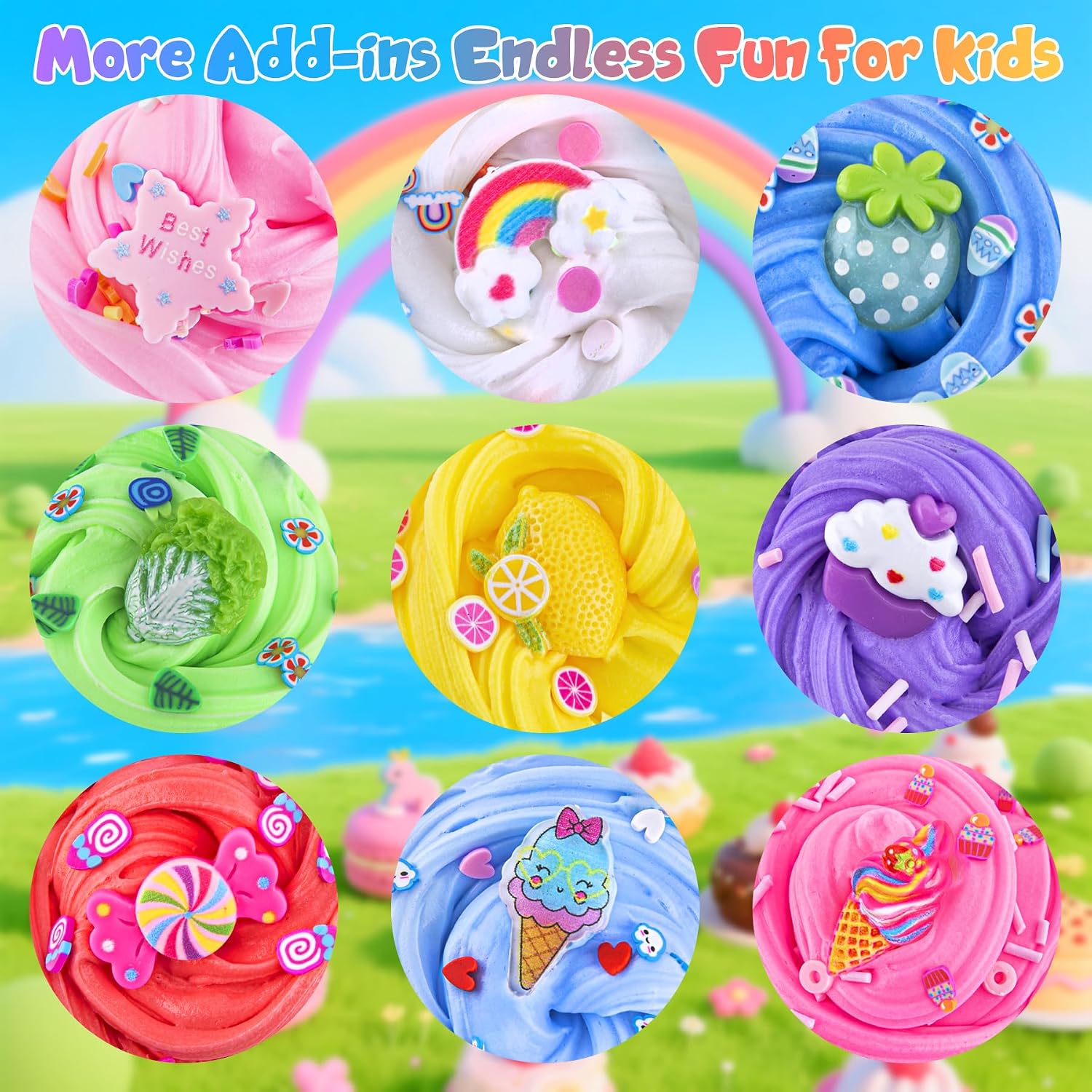 Detalle de 18 Pack Butter Cloud Slime Kit for Kids (18 Colors + Add-Ins) — Slime Party Favors for Ages 8–12