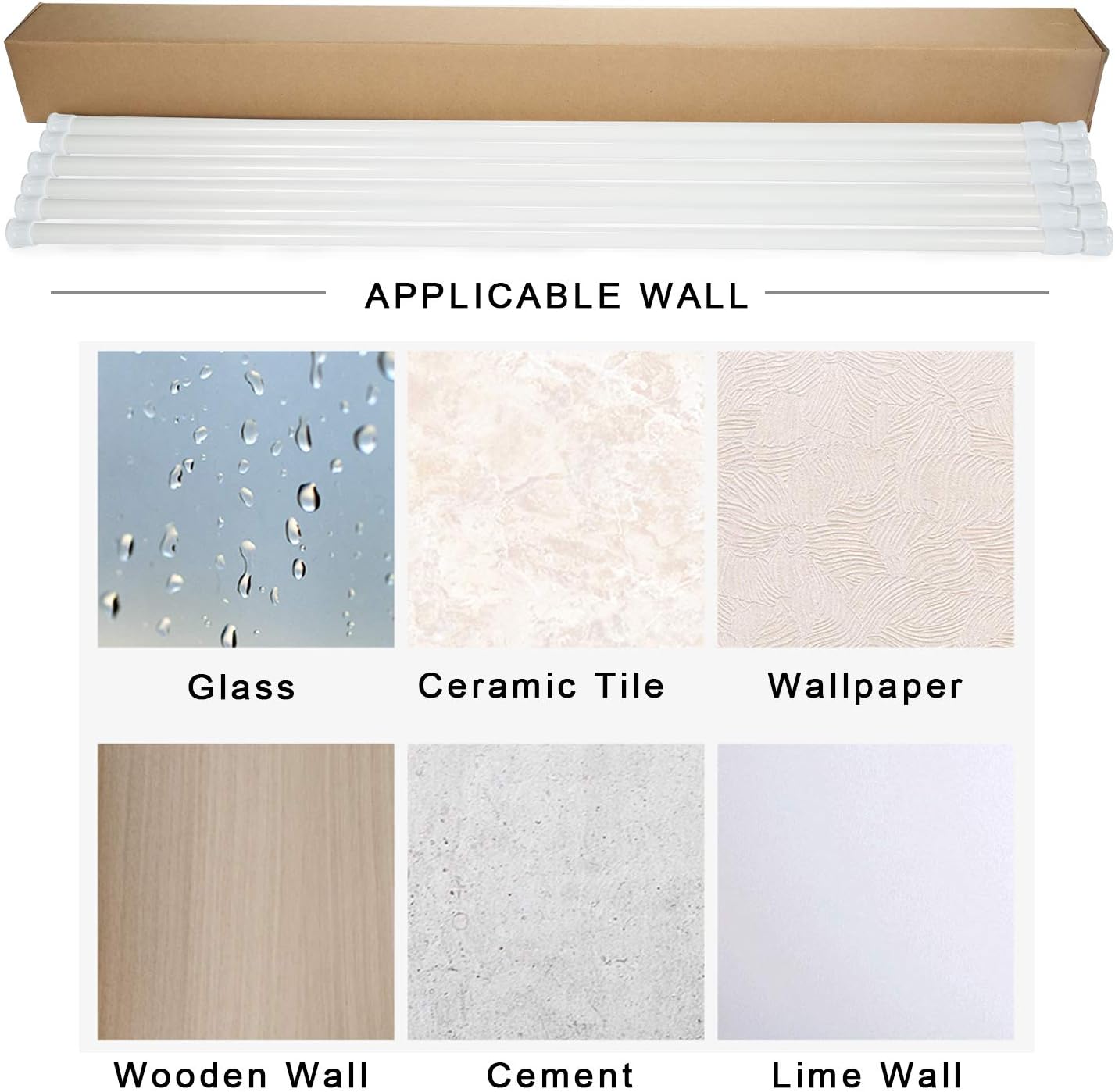 Thumbnail 5 de Goowin Spannstange (6er-Set) verstellbar 70–120 cm, ohne Bohren – rostfreie Feder, weiß