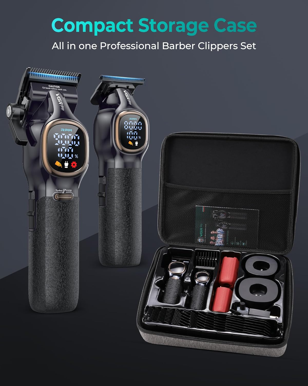 Thumbnail 3 de VGRPRO Professional Hair Clippers for Men Cordless Clipper & Zero-Gapped Trimmer Set (Black)