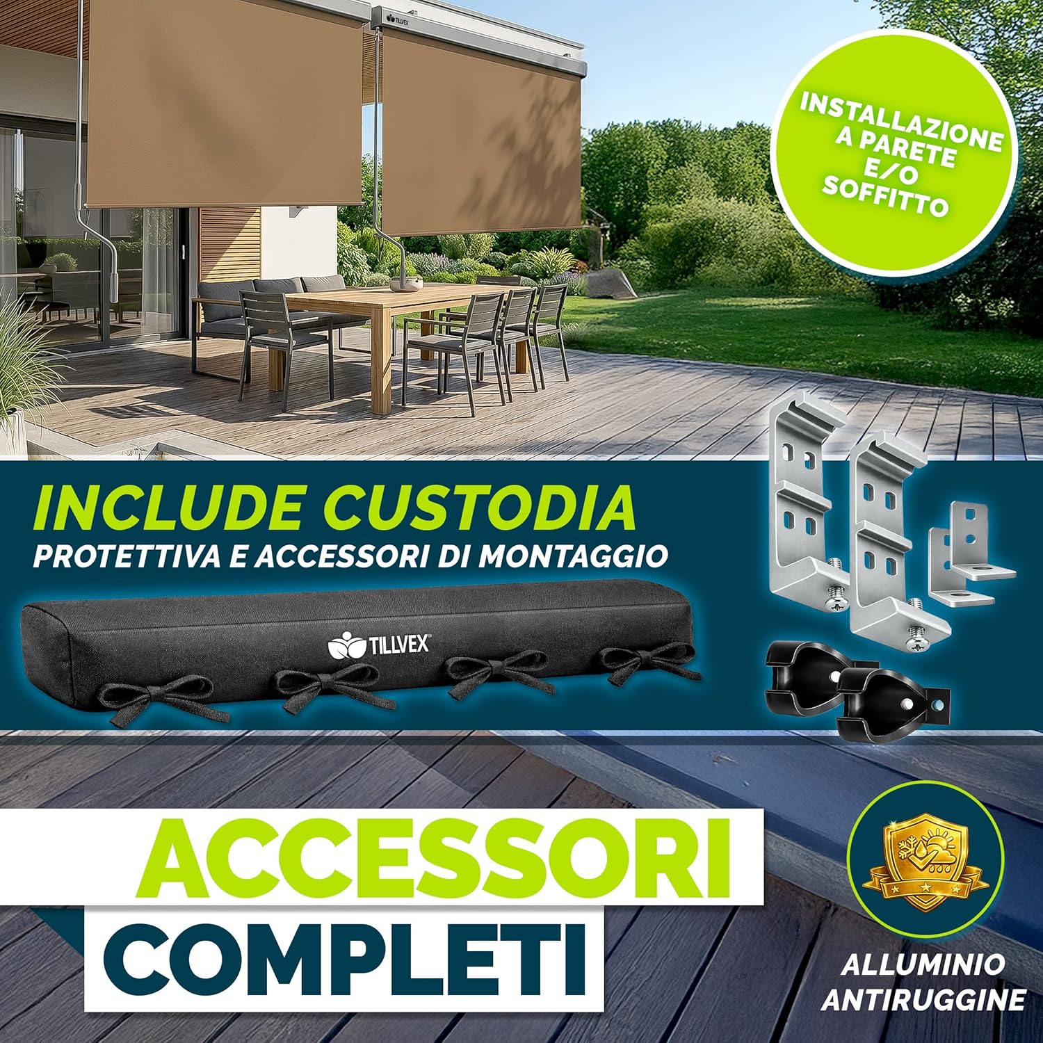 Thumbnail 5 de tillvex® Tenda da sole verticale verticale in alluminio Taupe 200 x 250 cm con manovella e copertura impermeabile