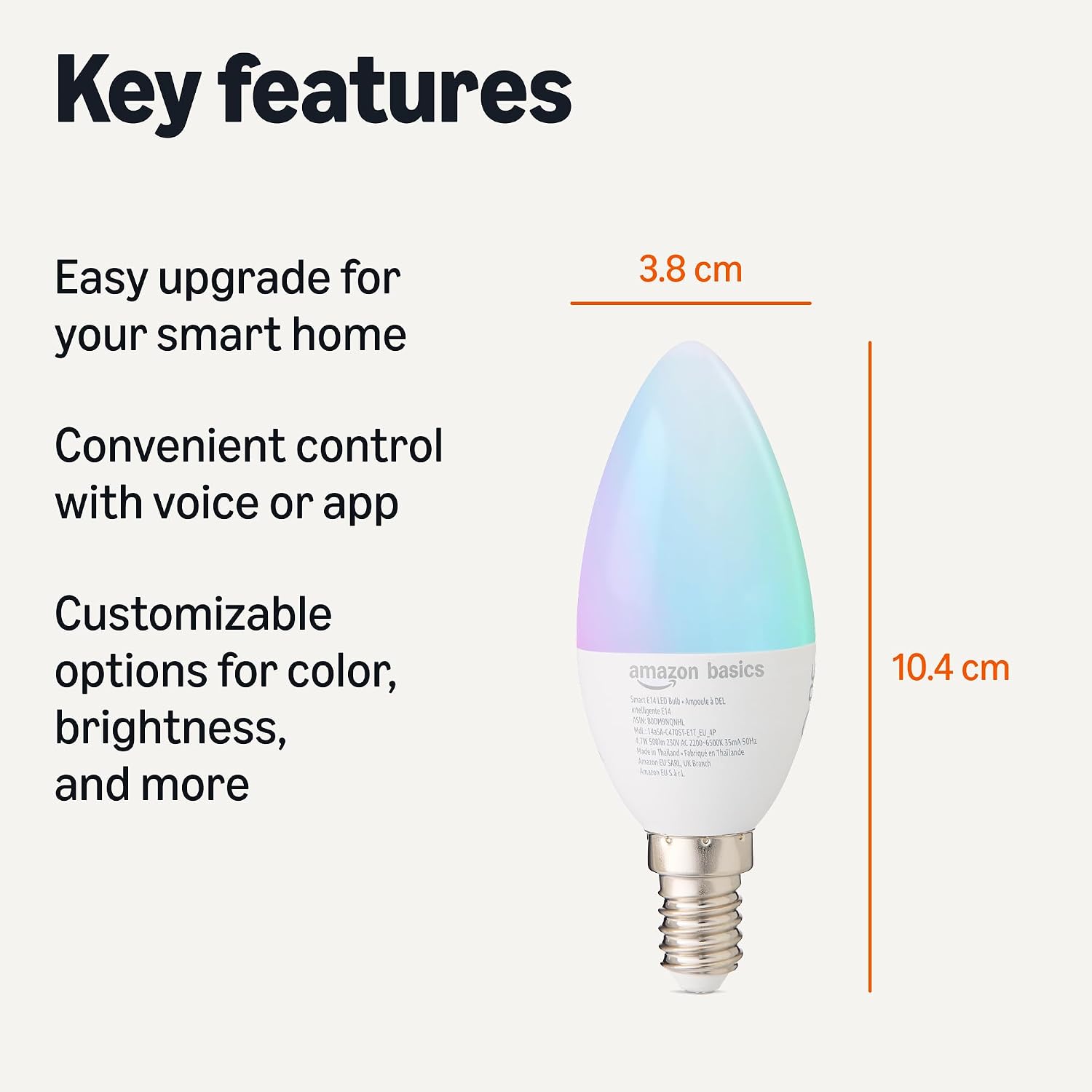 Thumbnail 1 de Amazon Basics E14 Smart LED Bulb (4.7W) – Multicolour, 4-Pack, Alexa‑Only WiFi Bulbs