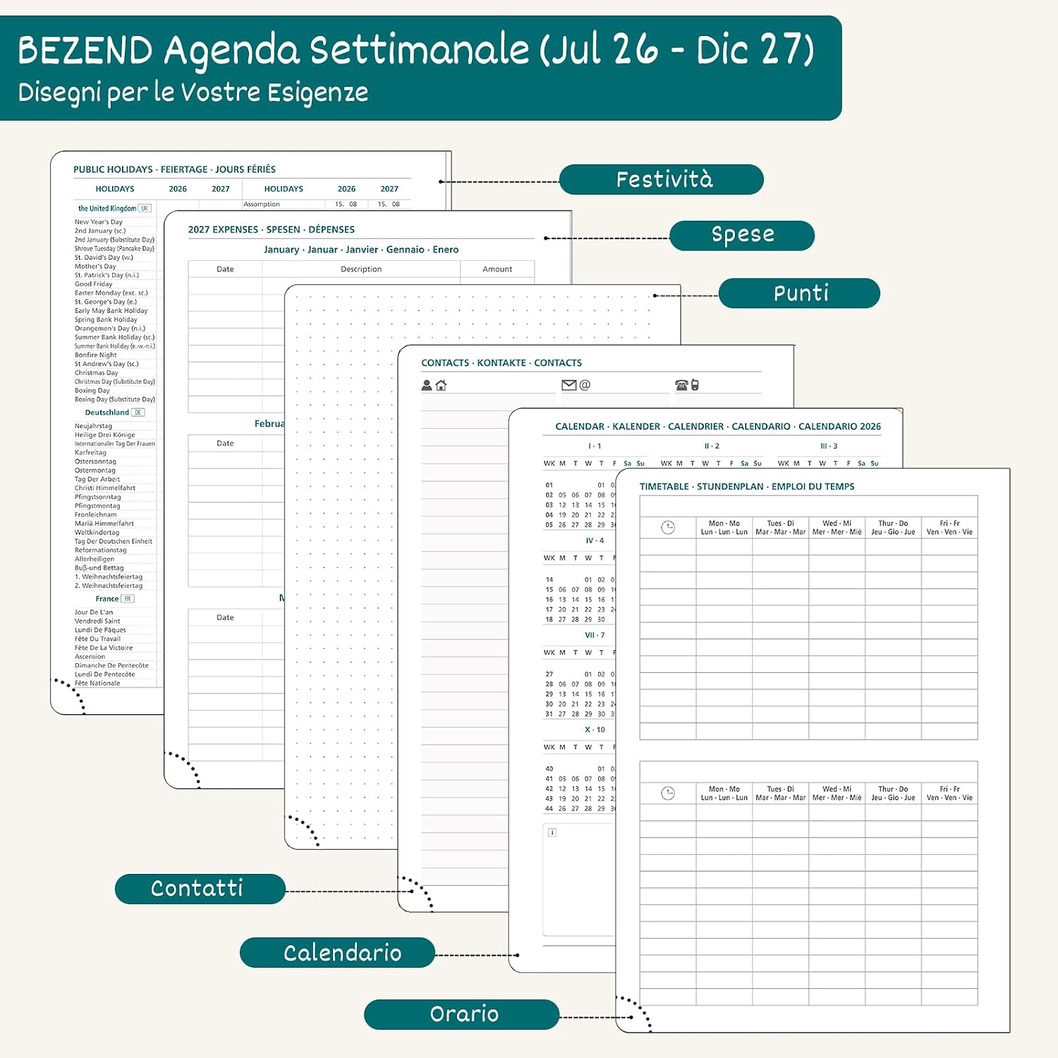 Detalle de BEZEND Agenda 2026-2027 Settimanale A5: eleganza minimalista e organizzazione senza compromessi