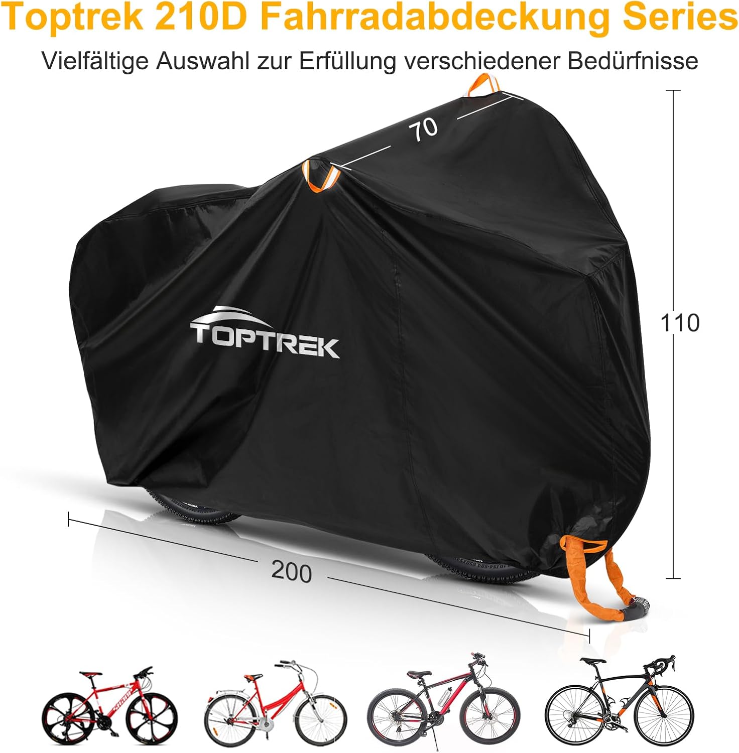 Detalle 2 de toptrek Fahrradabdeckung Wasserdicht 210D Oxford-Gewebe 200 x 110 x 70 cm