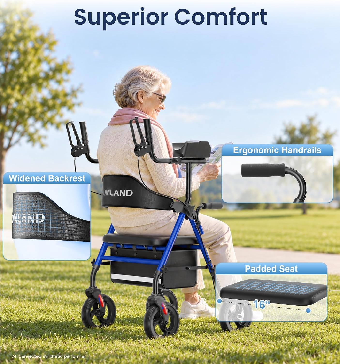 Thumbnail 2 de HOMLAND Upright Walker with Seat, Adjustable Arms and 16-Inch Padded Seat