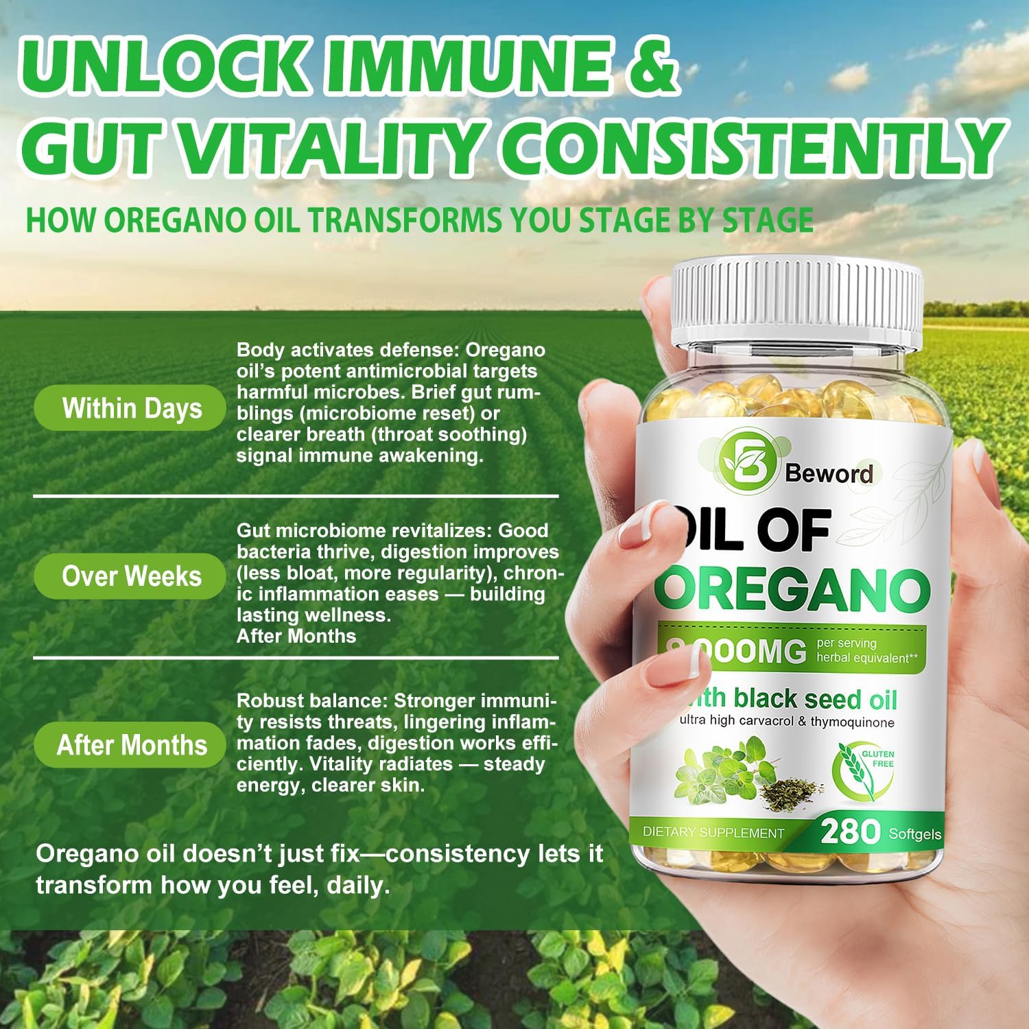 Detalle 2 de BEWORD Oregano Supplement, 560 Softgels