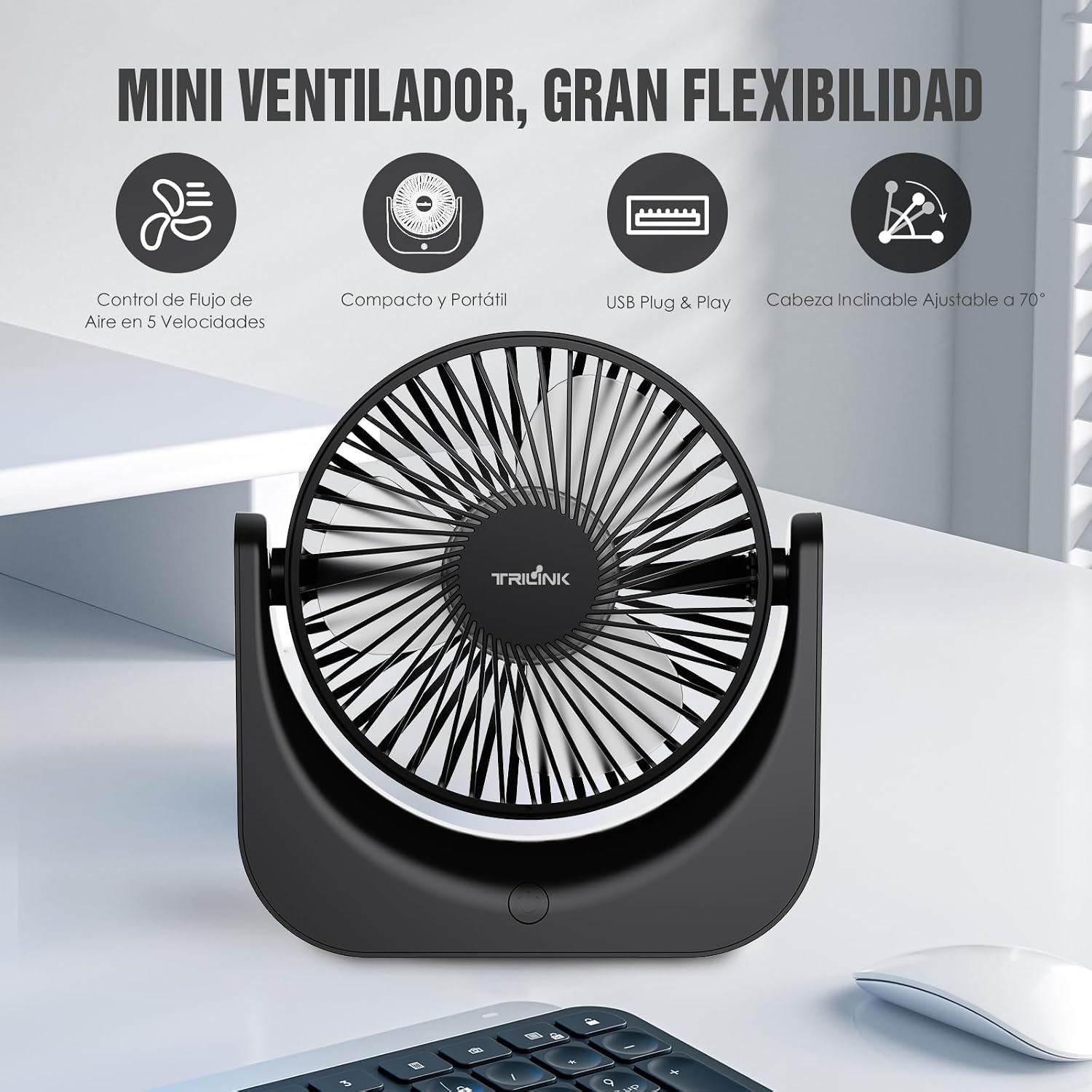 Detalle 2 de TRILINK Ventilador de Mesa USB Compacto con 5 Velocidades 🌬