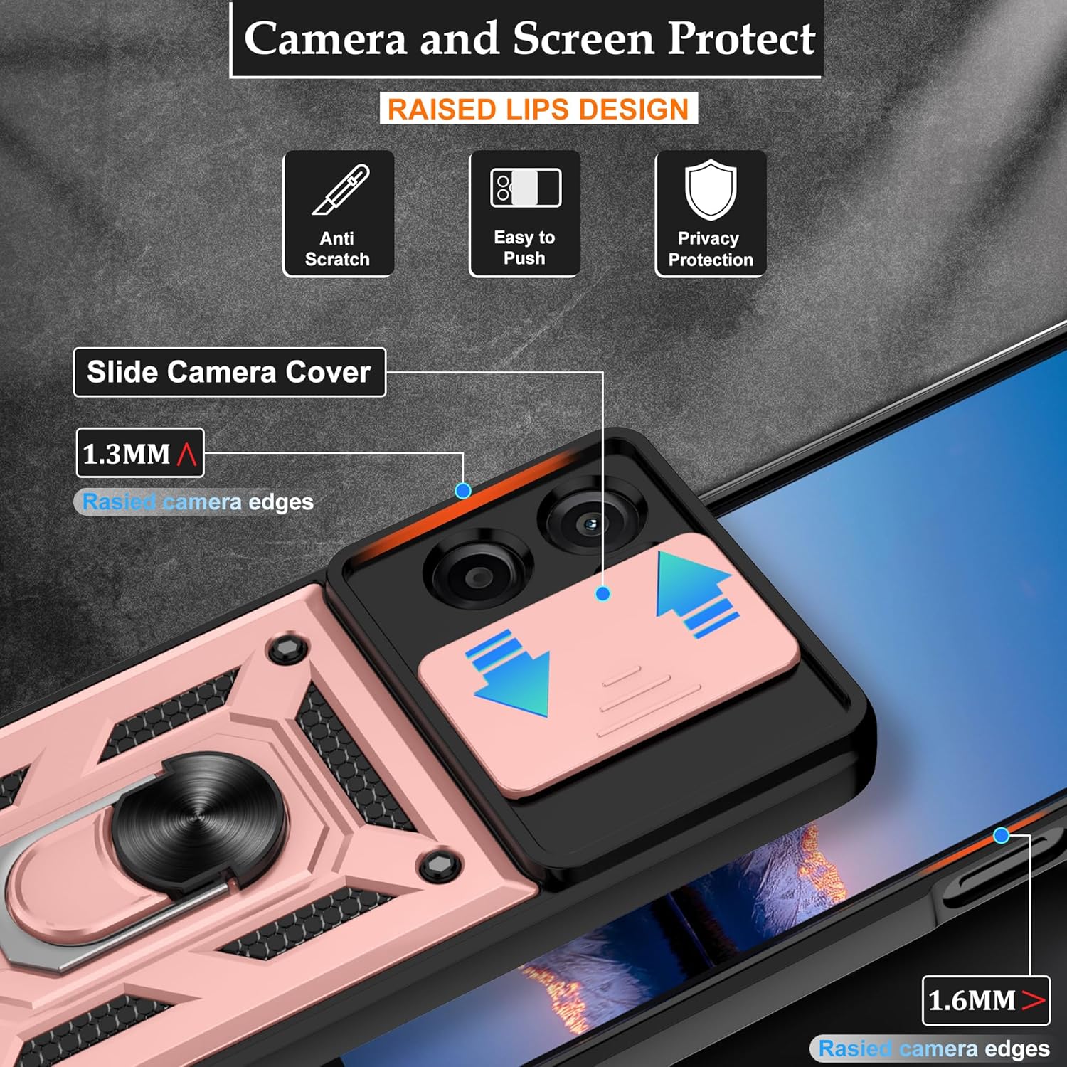 Thumbnail 4 de Jshru Military-Grade Ring Kickstand Case for Motorola E15 / G05 with Screen Protectors