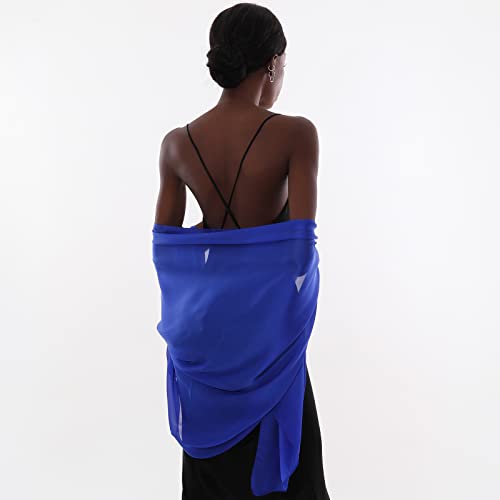 Detalle 2 de PIOYMEYA chal azul zafiro para mujer, ligero y de poliéster, 180 × 90 cm